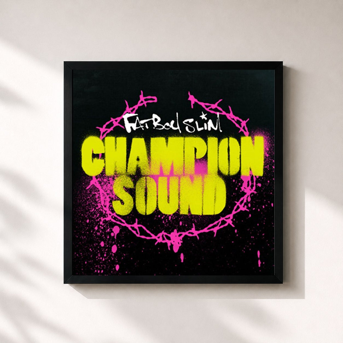 #noir Tableau carré de l'album Champion Sound de Fatboy Slim, cadre noir 32x32 cm