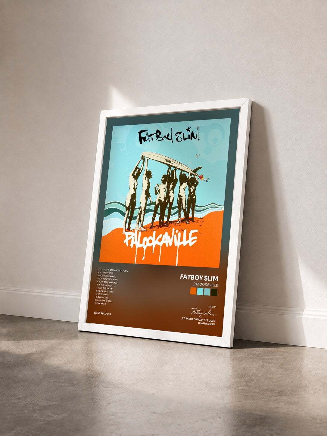 #blanc Tableau de l'album Palookaville de Fatboy Slim vu de trois quarts, cadre blanc