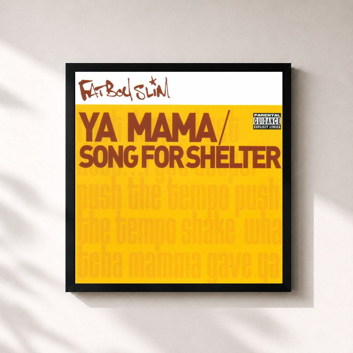 #noir Tableau carré de l'album Ya Mama & Song for Shelter de Fatboy Slim, cadre noir 32x32 cm