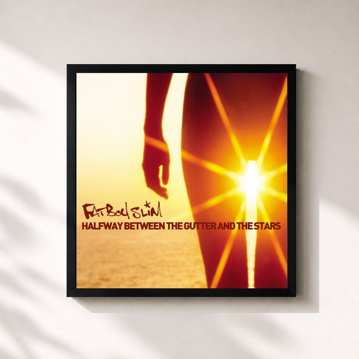#noir Tableau carré de l'album Halfway Between the Gutter and the Stars de Fatboy Slim, cadre noir 32x32 cm