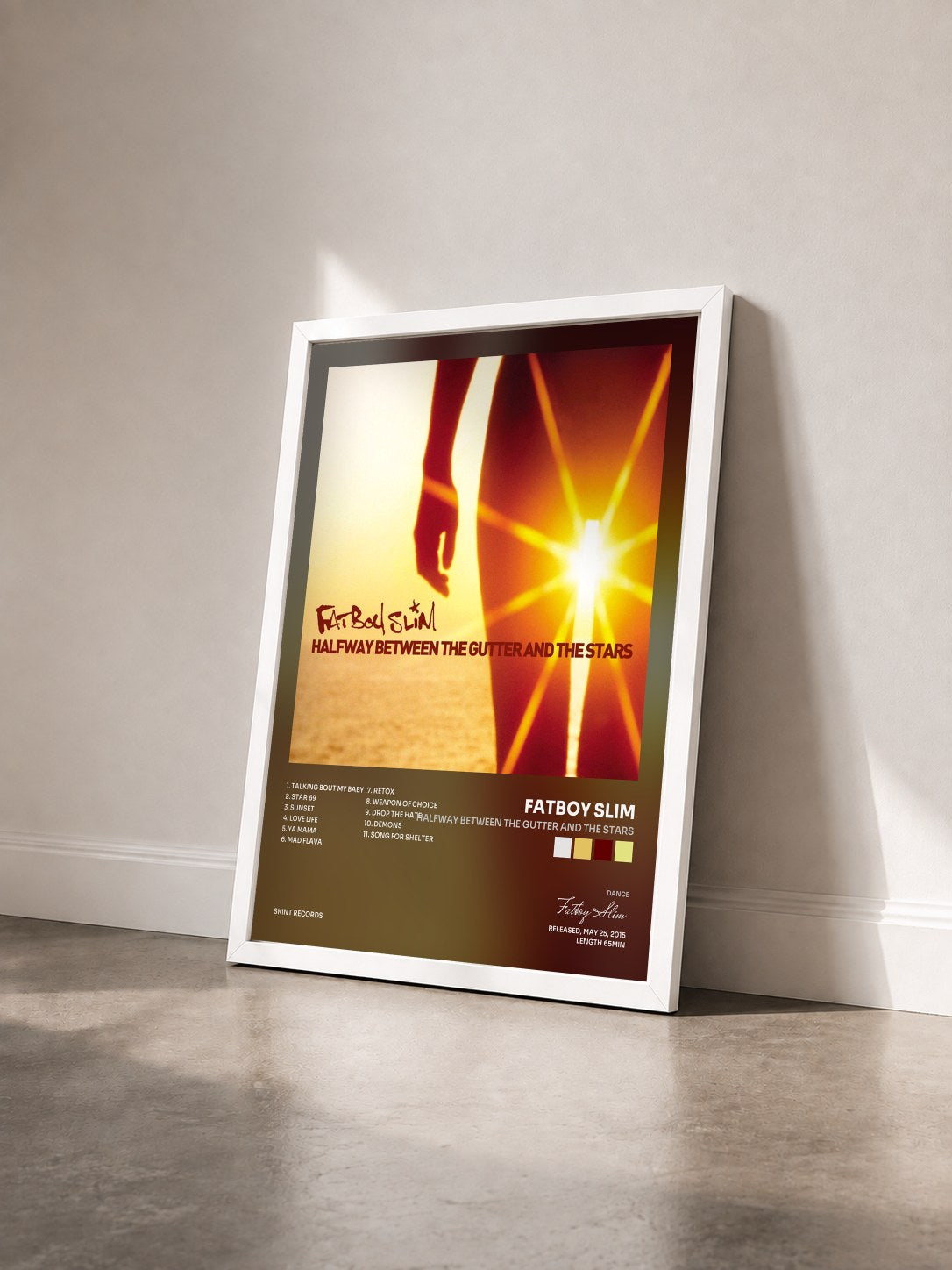 #blanc Tableau de l'album Halfway Between the Gutter and the Stars de Fatboy Slim vu de trois quarts, cadre blanc