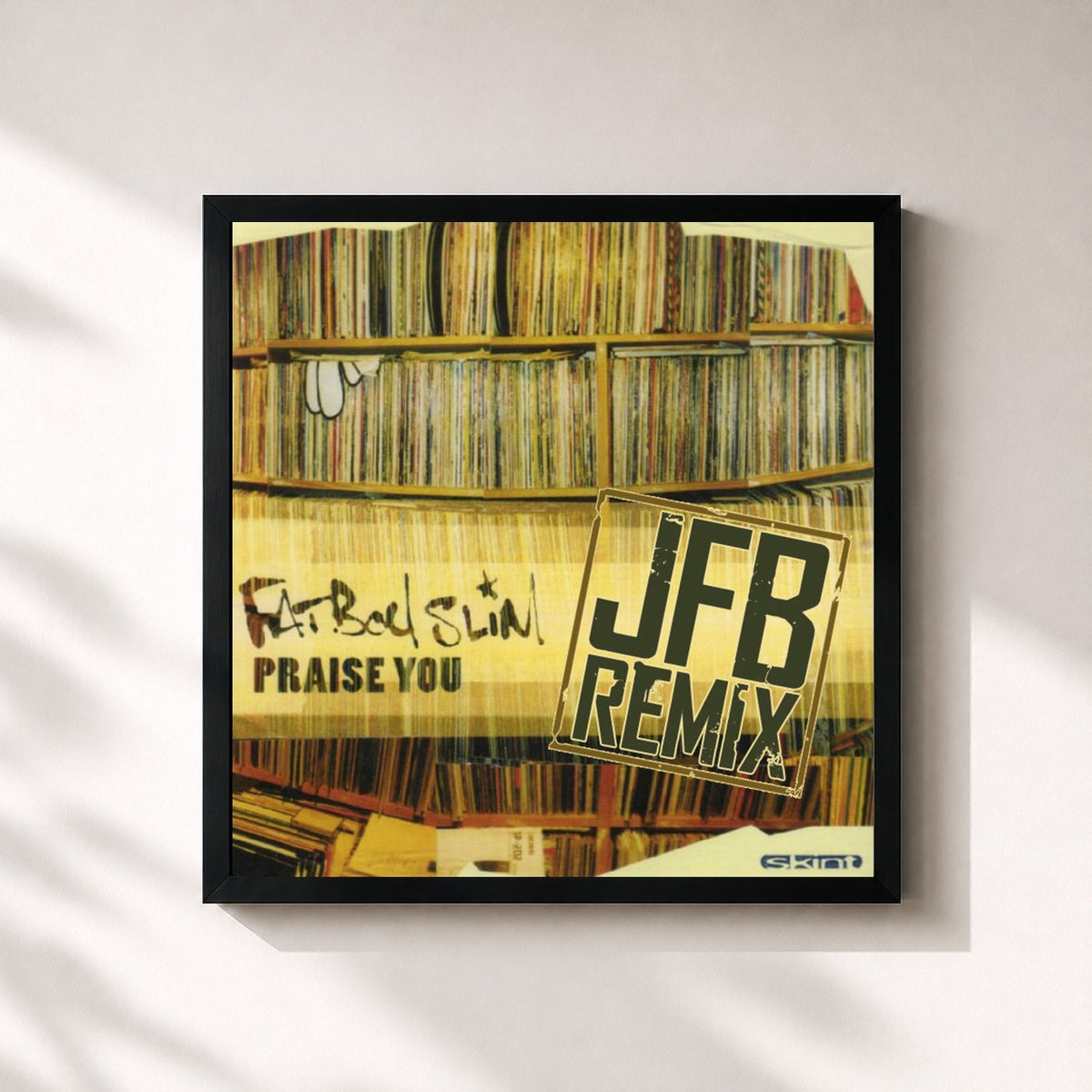 #noir Tableau carré de l'album Praise You (JFB the Remixes) de Fatboy Slim, cadre noir 32x32 cm