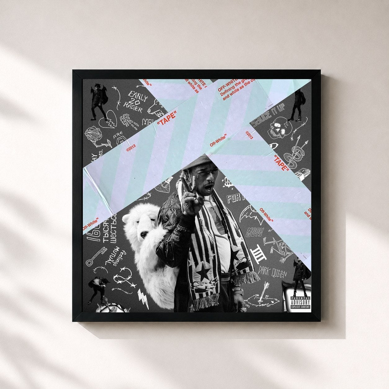#noir Tableau carré de l'album Luv Is Rage 2 de Lil Uzi Vert, cadre noir 32x32 cm
