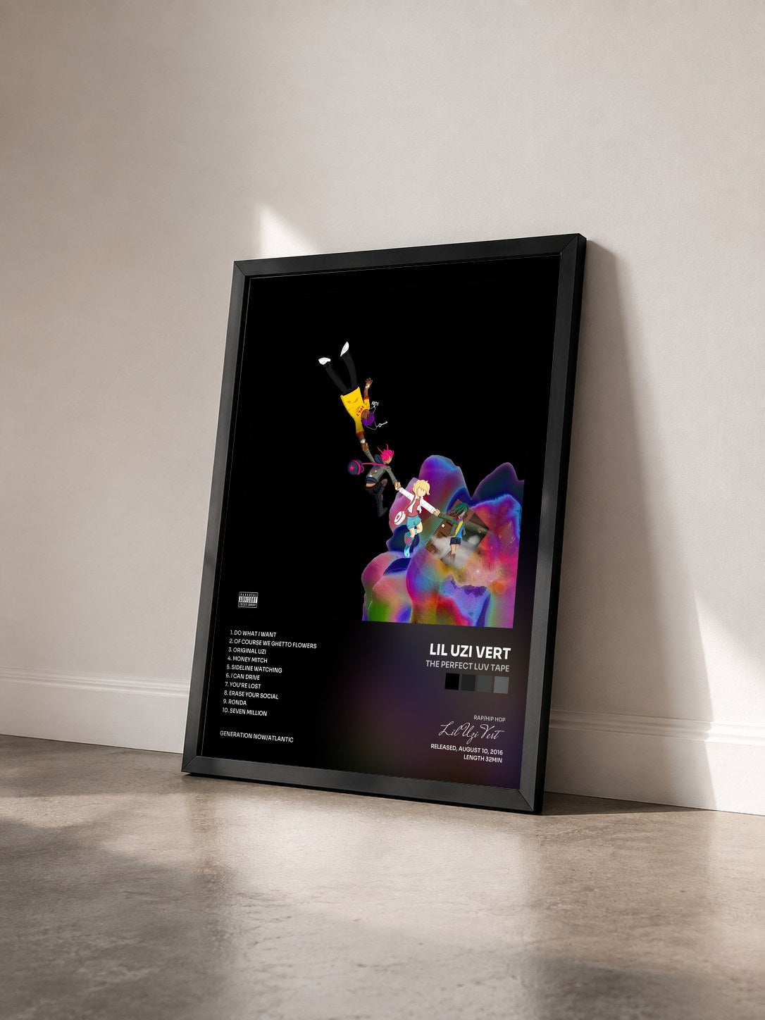 #noir The Perfect LUV Tape by Lil Uzi Vert as a framed art print seen at an angle, black frame