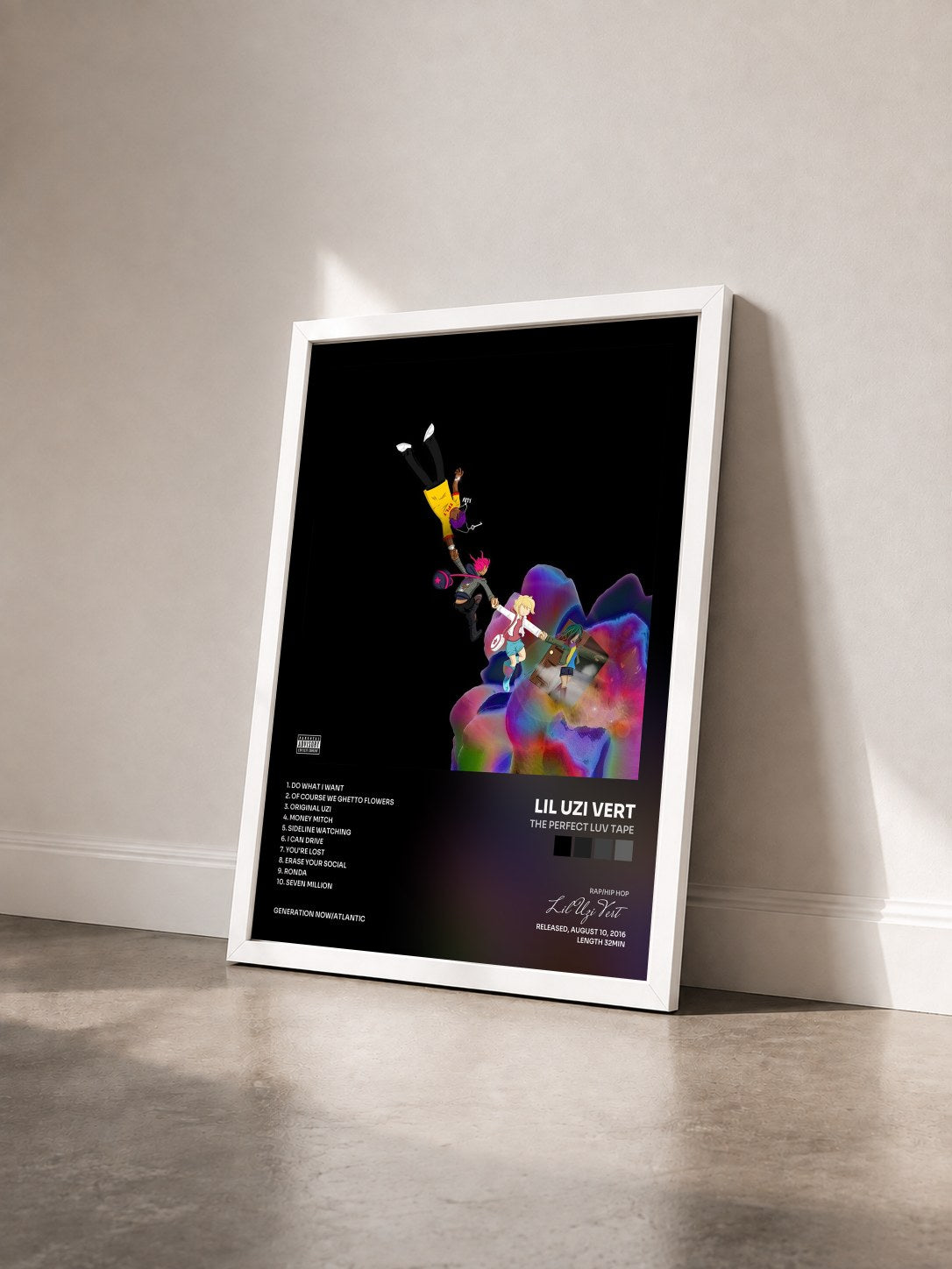 #blanc The Perfect LUV Tape by Lil Uzi Vert as a framed art print seen at an angle, white frame