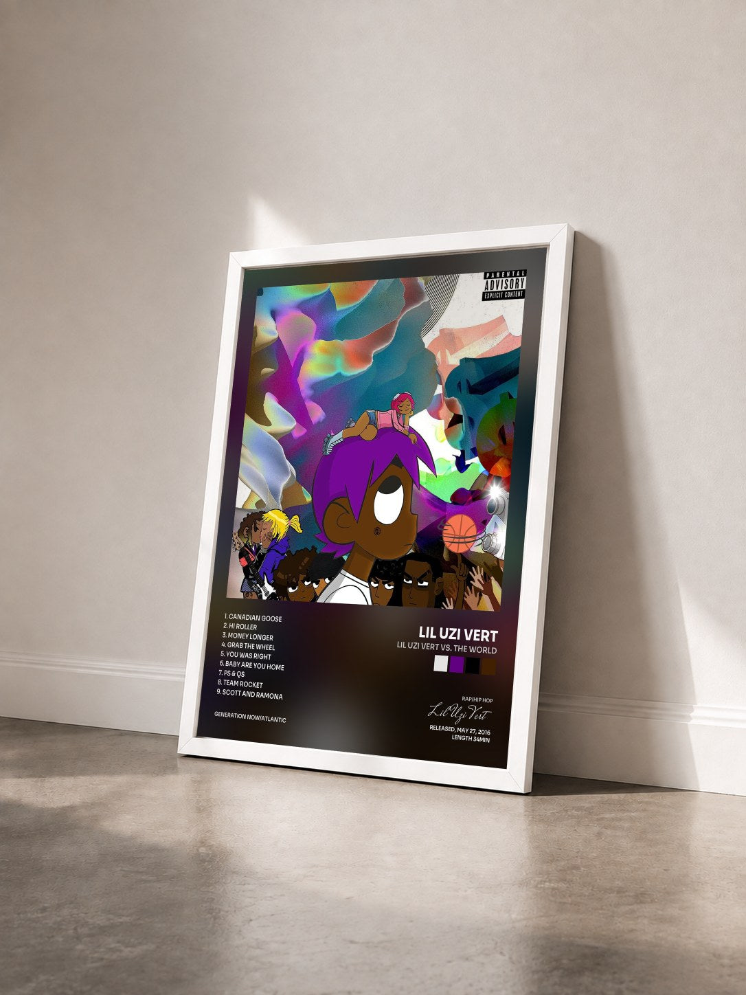 #blanc Lil Uzi Vert vs. The World de Lil Uzi Vert en lámina enmarcada vista de tres cuartos, marco blanco