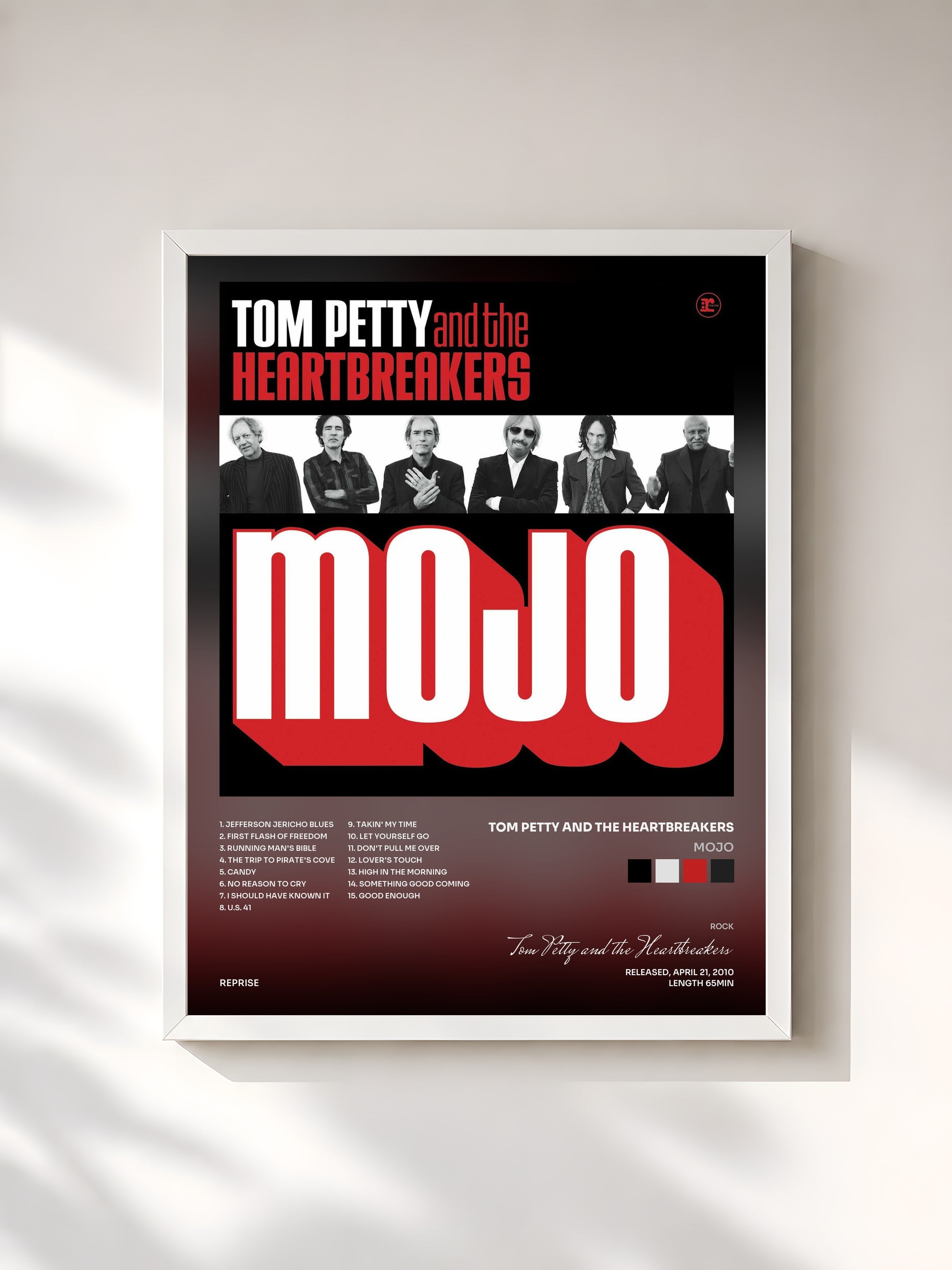 #blanc Tableau de l'album Mojo de Tom Petty and the Heartbreakers, cadre blanc, imprimé et encadré en France