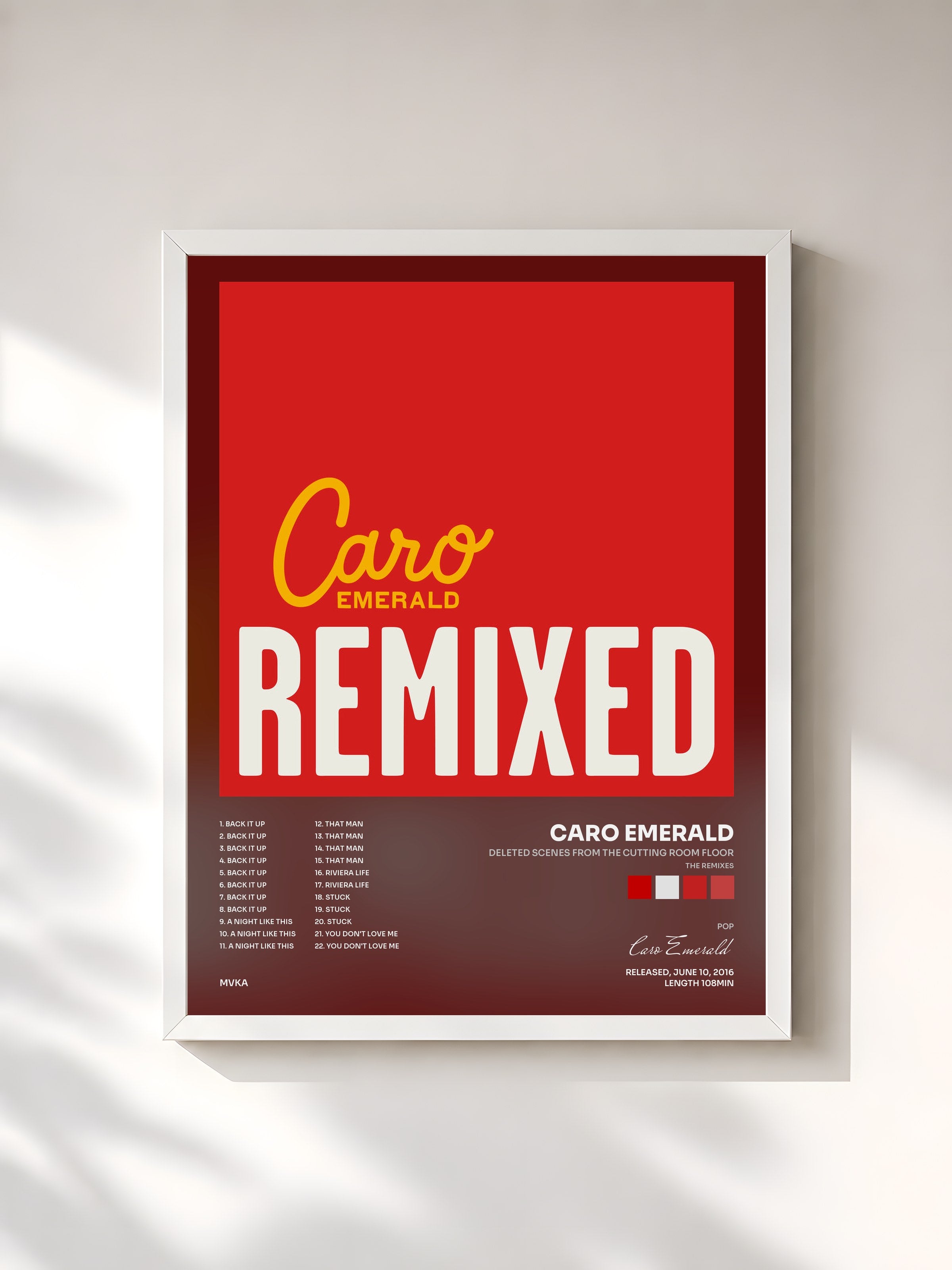 #blanc Tableau de l'album Deleted Scenes From The Cutting Room Floor (The Remixes) de Caro Emerald, cadre blanc, imprimé et encadré en France