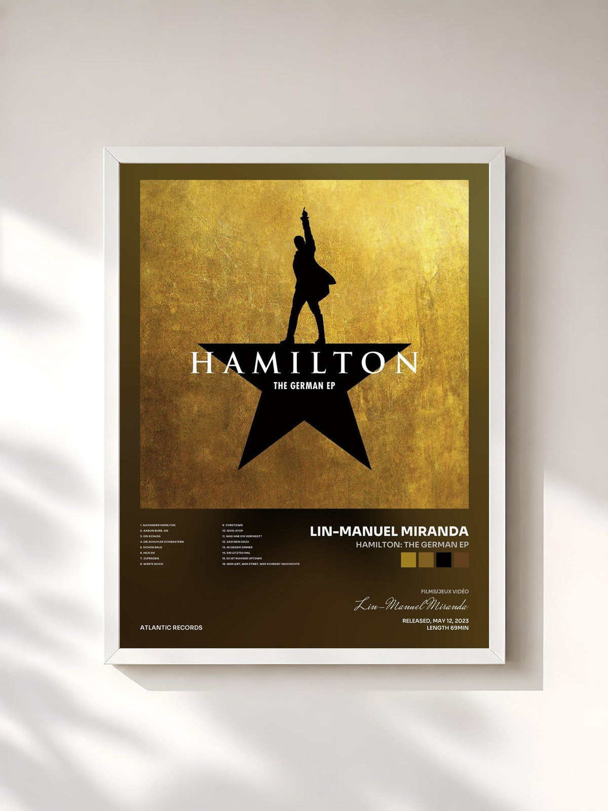 #blanc Tableau de l'album Hamilton: The German EP de Lin-Manuel Miranda, cadre blanc, imprimé et encadré en France