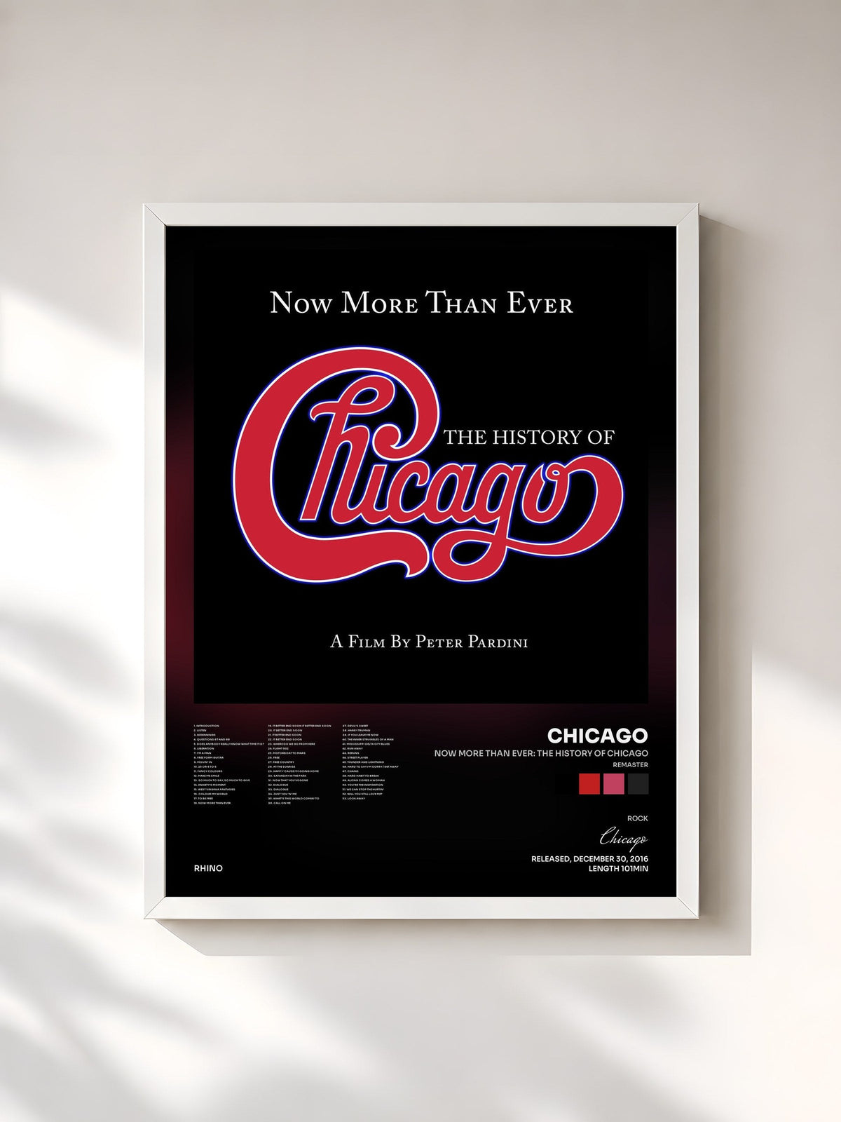 #blanc Now More Than Ever: The History of Chicago (Remaster) de Chicago en lámina enmarcada, marco blanco, impresa y enmarcada en Francia