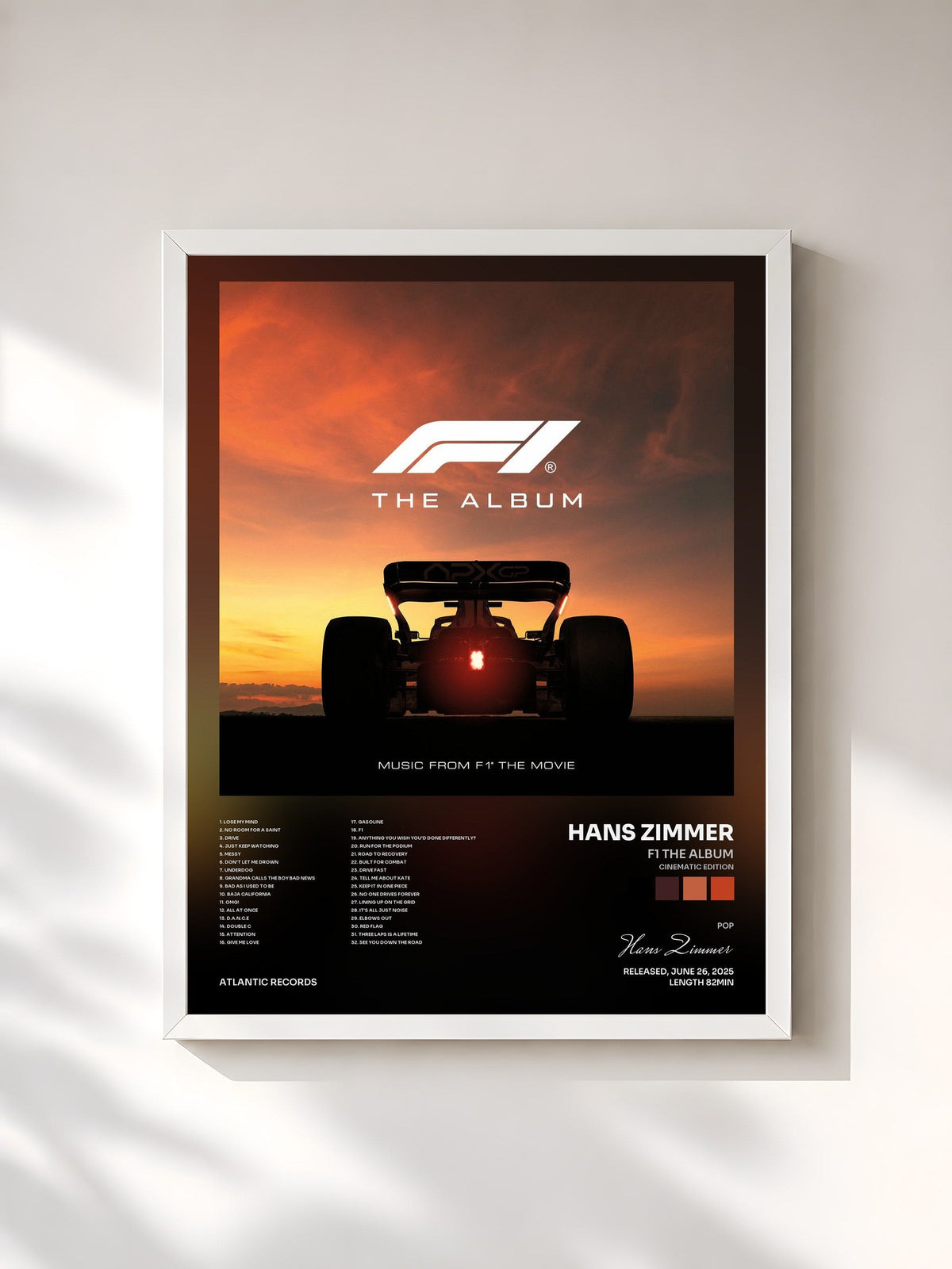 #blanc Tableau de l'album F1 The Album (Cinematic Edition) de Hans Zimmer, cadre blanc, imprimé et encadré en France