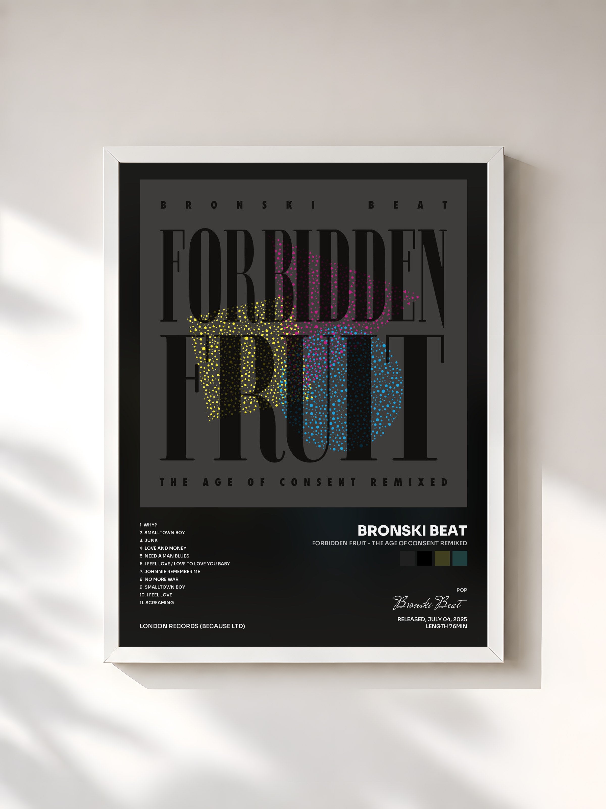 #blanc Tableau de l'album Forbidden Fruit - The Age of Consent Remixed de Bronski Beat, cadre blanc, imprimé et encadré en France