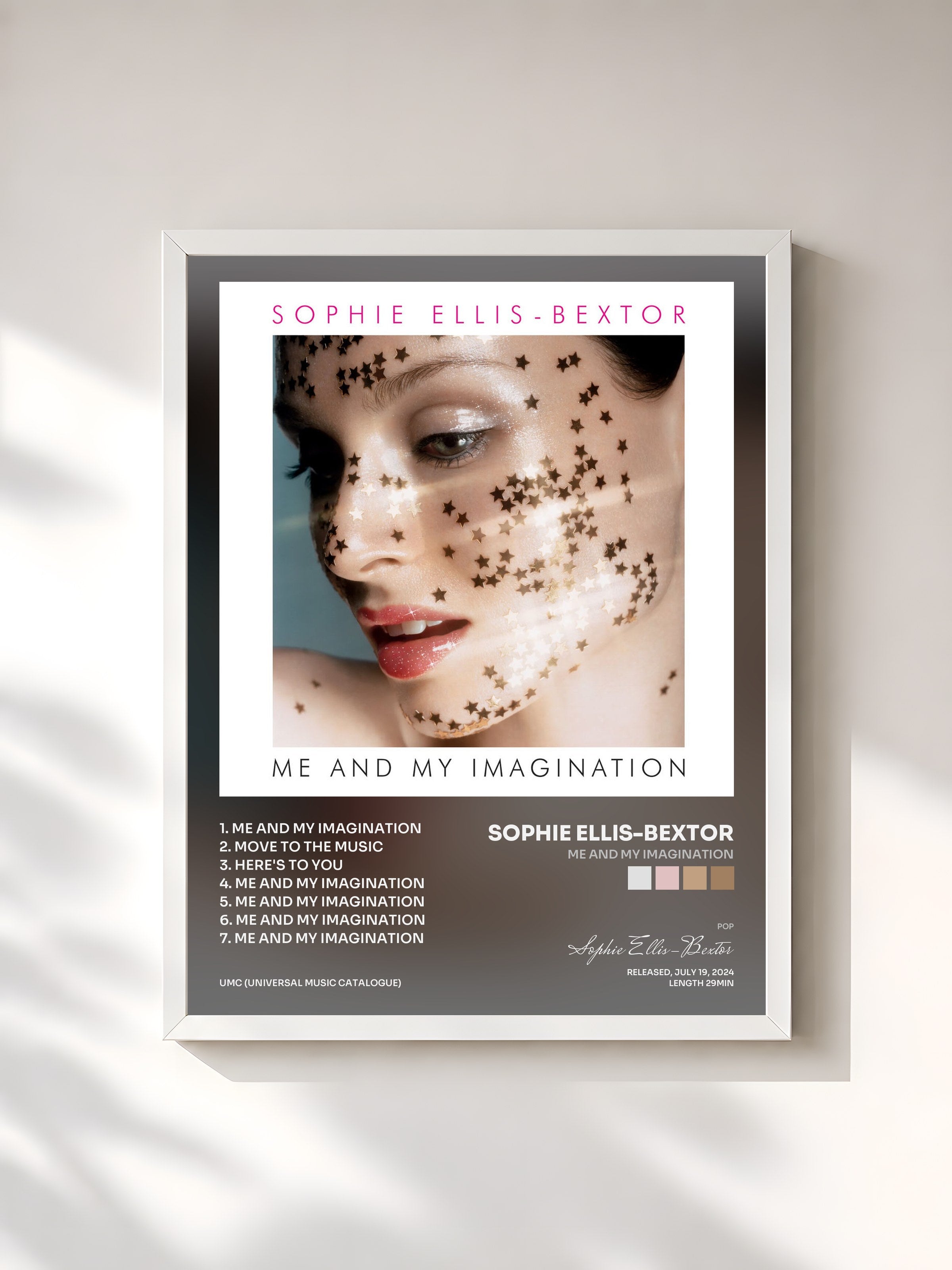#blanc Tableau de l'album Me And My Imagination de Sophie Ellis-Bextor, cadre blanc, imprimé et encadré en France