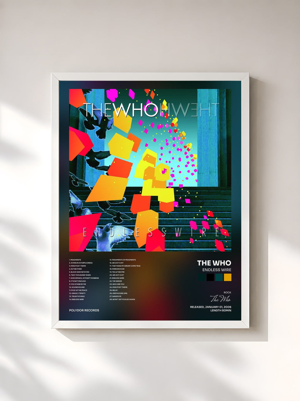 #blanc Tableau de l'album Endless Wire de The Who, cadre blanc, imprimé et encadré en France