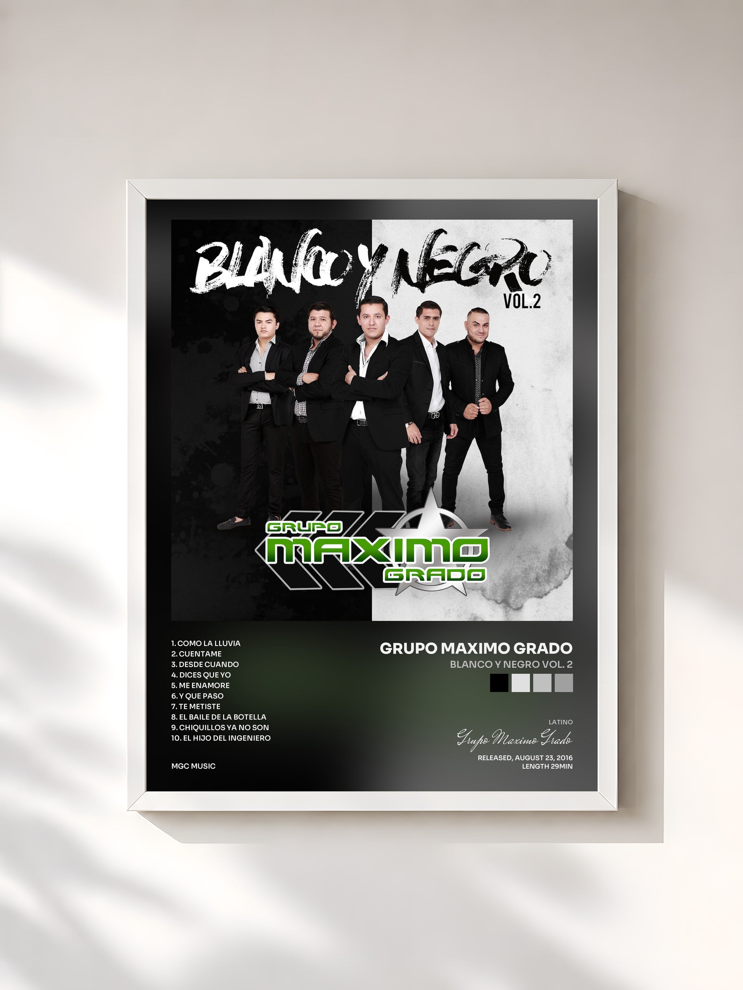 #blanc Tableau de l'album Blanco y Negro Vol. 2 de Grupo Maximo Grado, cadre blanc, imprimé et encadré en France