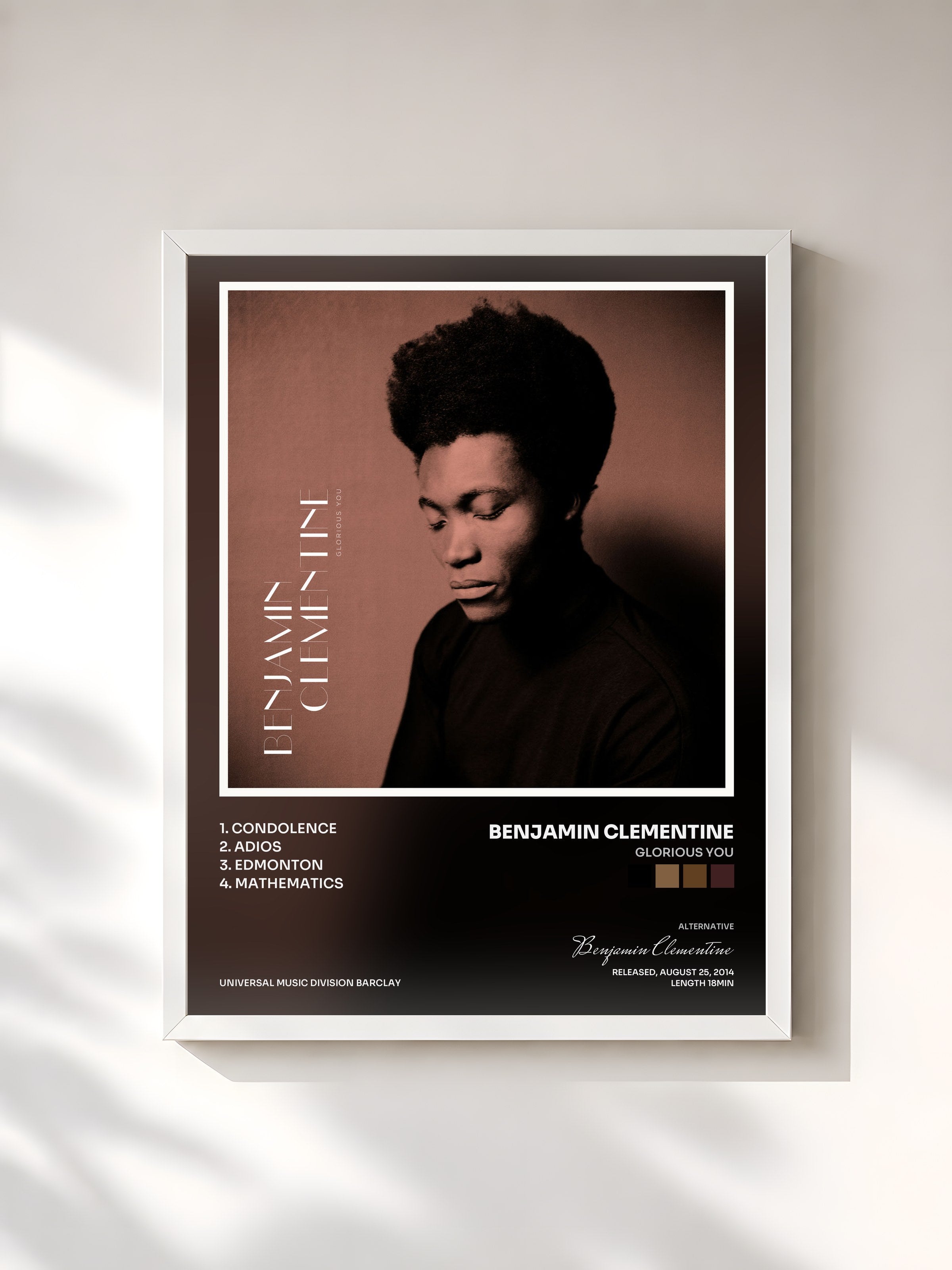 #blanc Tableau de l'album Glorious You de Benjamin Clementine, cadre blanc, imprimé et encadré en France
