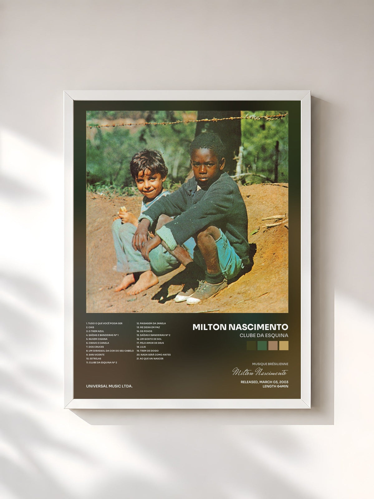#blanc Tableau de l'album Clube Da Esquina de Milton Nascimento, cadre blanc, imprimé et encadré en France
