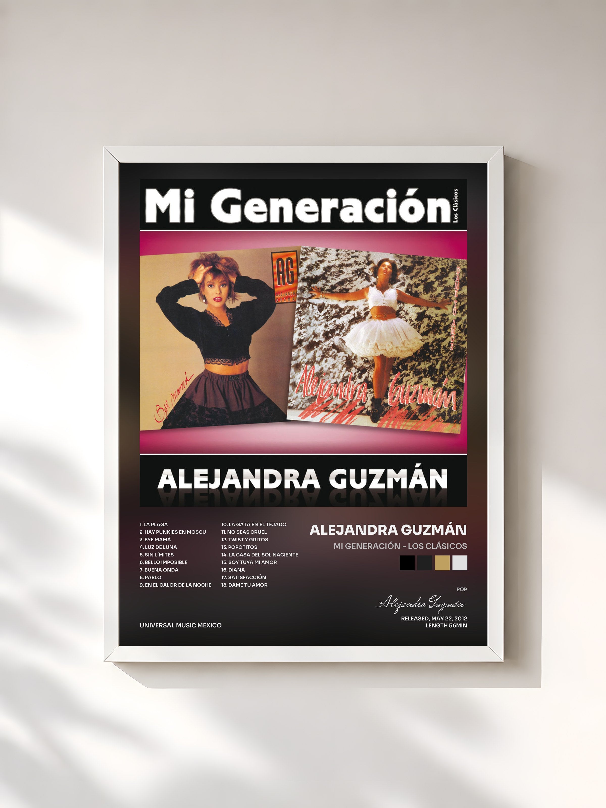 #blanc Tableau de l'album Mi Generación - Los Clásicos de Alejandra Guzmán, cadre blanc, imprimé et encadré en France