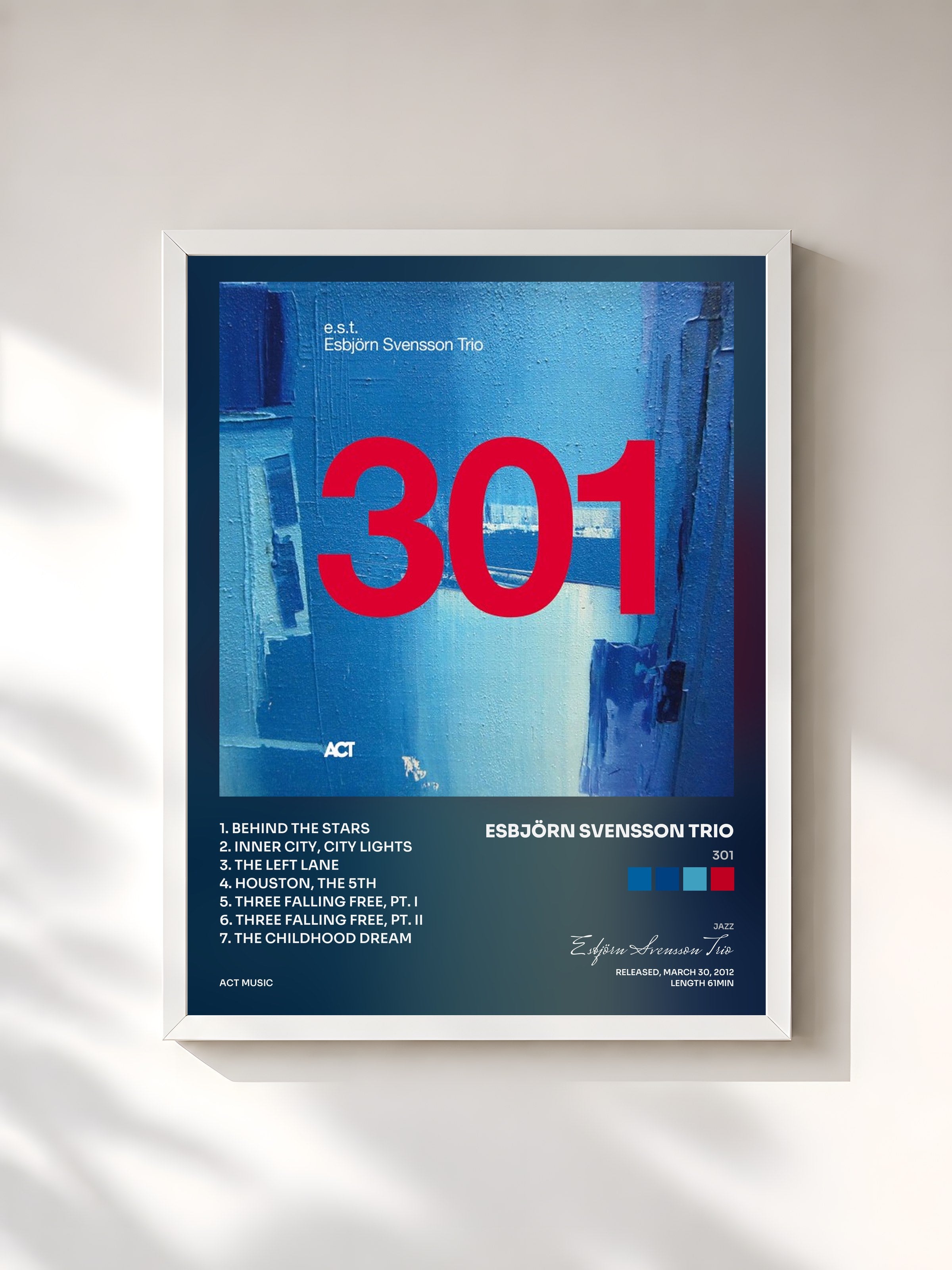 #blanc Tableau de l'album 301 de Esbjörn Svensson Trio, cadre blanc, imprimé et encadré en France