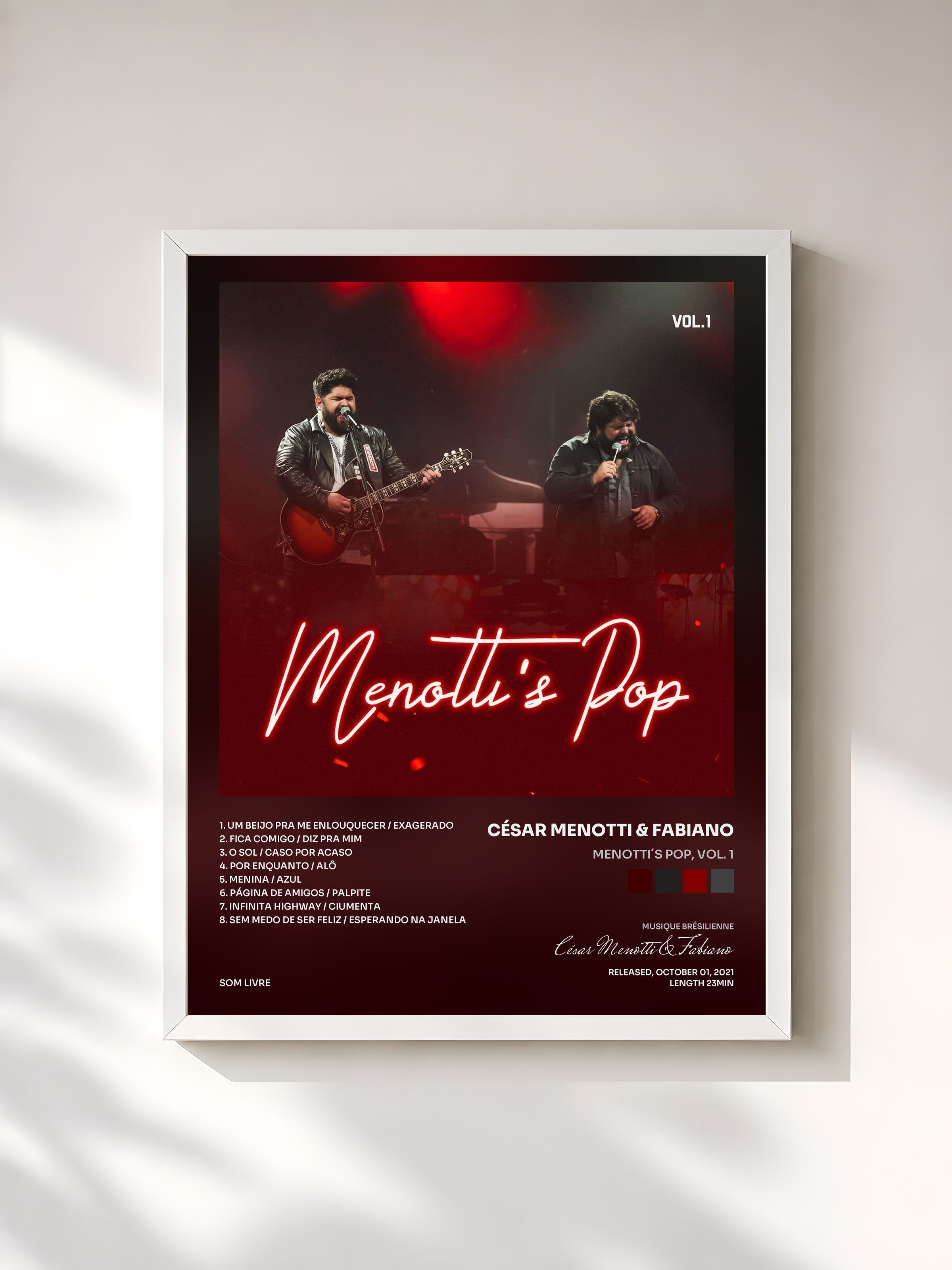 #blanc Tableau de l'album Menotti´s Pop, Vol. 1 de César Menotti & Fabiano, cadre blanc, imprimé et encadré en France