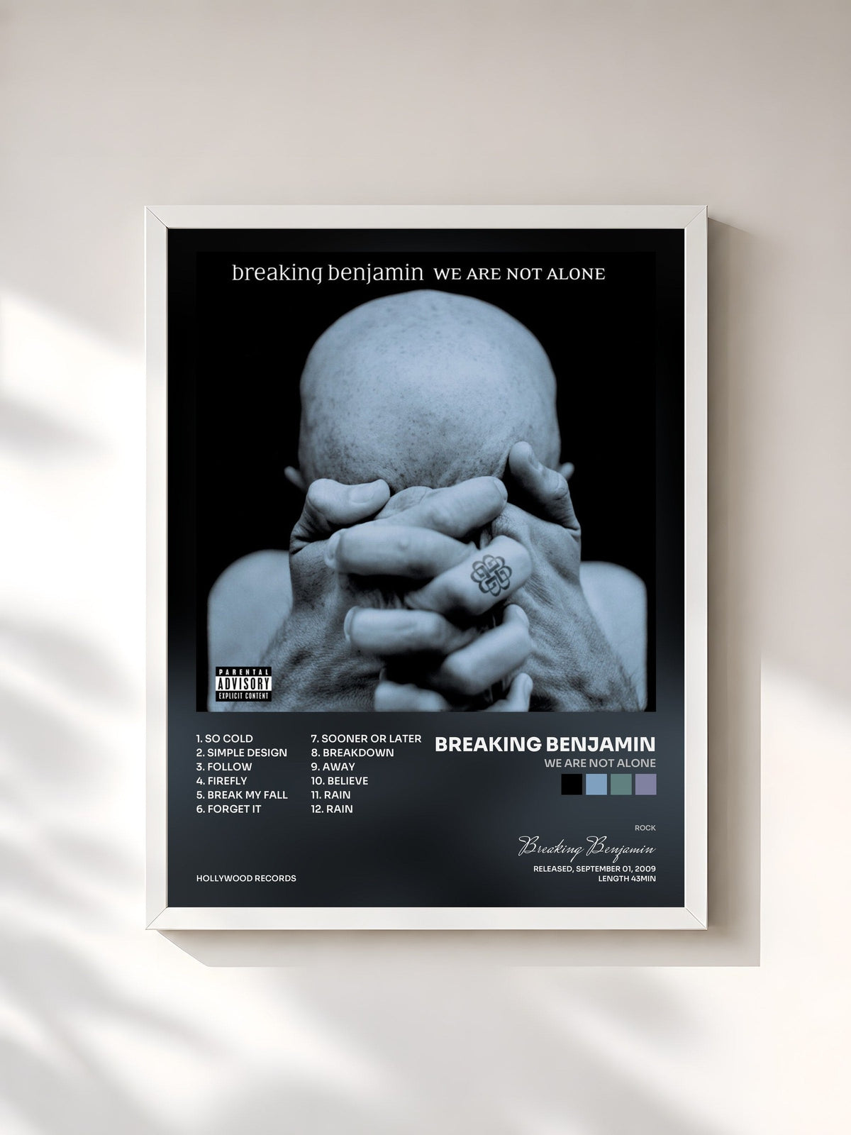#blanc We Are Not Alone by Breaking Benjamin as a framed art print, white frame, printed and framed in France
