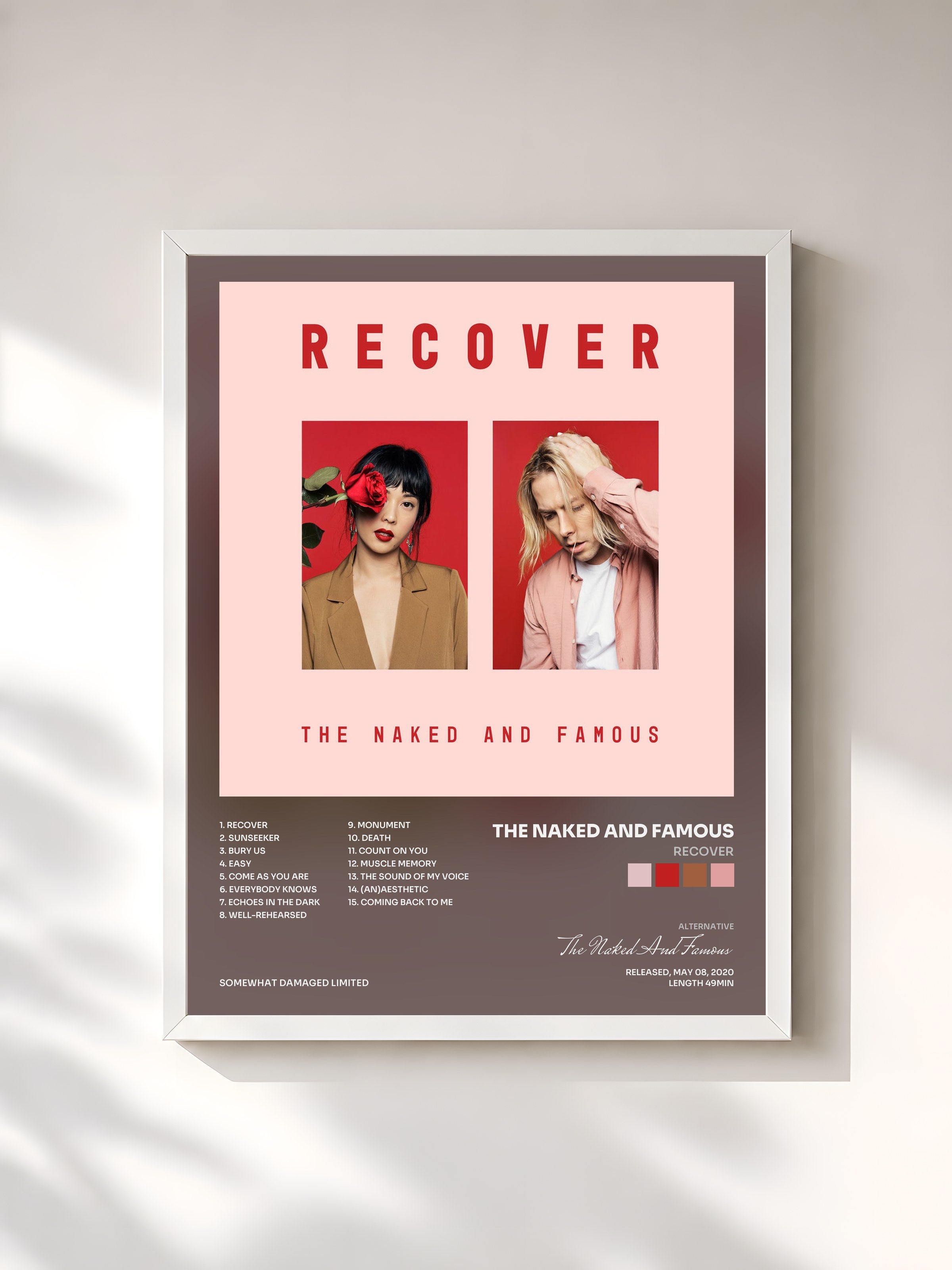 #blanc Tableau de l'album Recover de The Naked And Famous, cadre blanc, imprimé et encadré en France