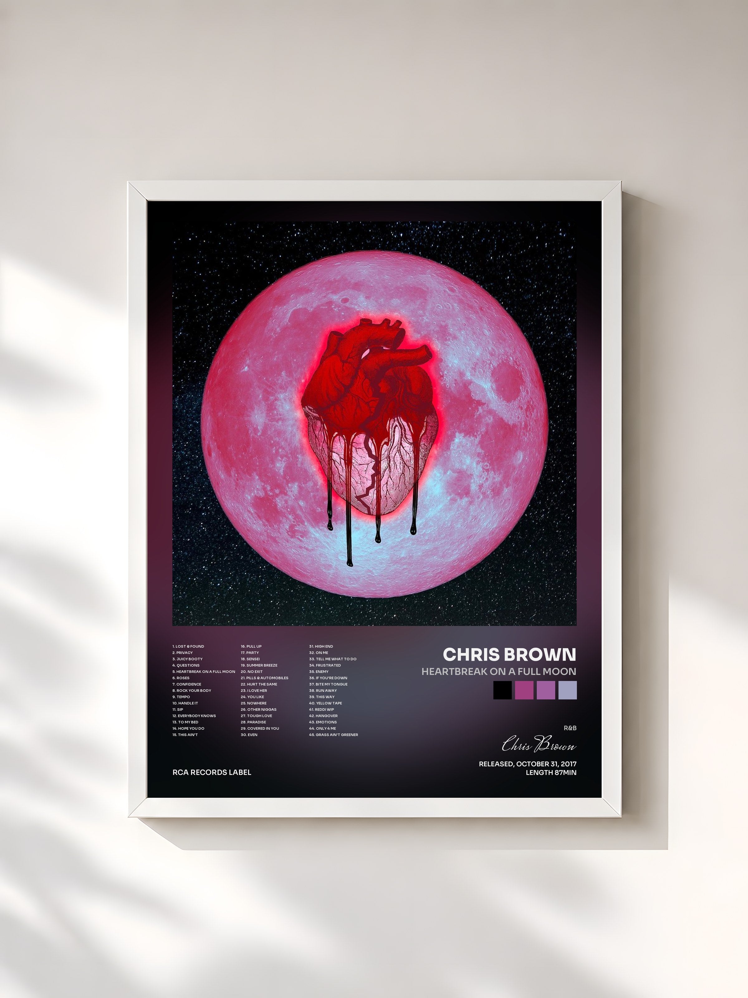 #blanc Heartbreak on a Full Moon by Chris Brown as a framed art print, white frame, printed and framed in France