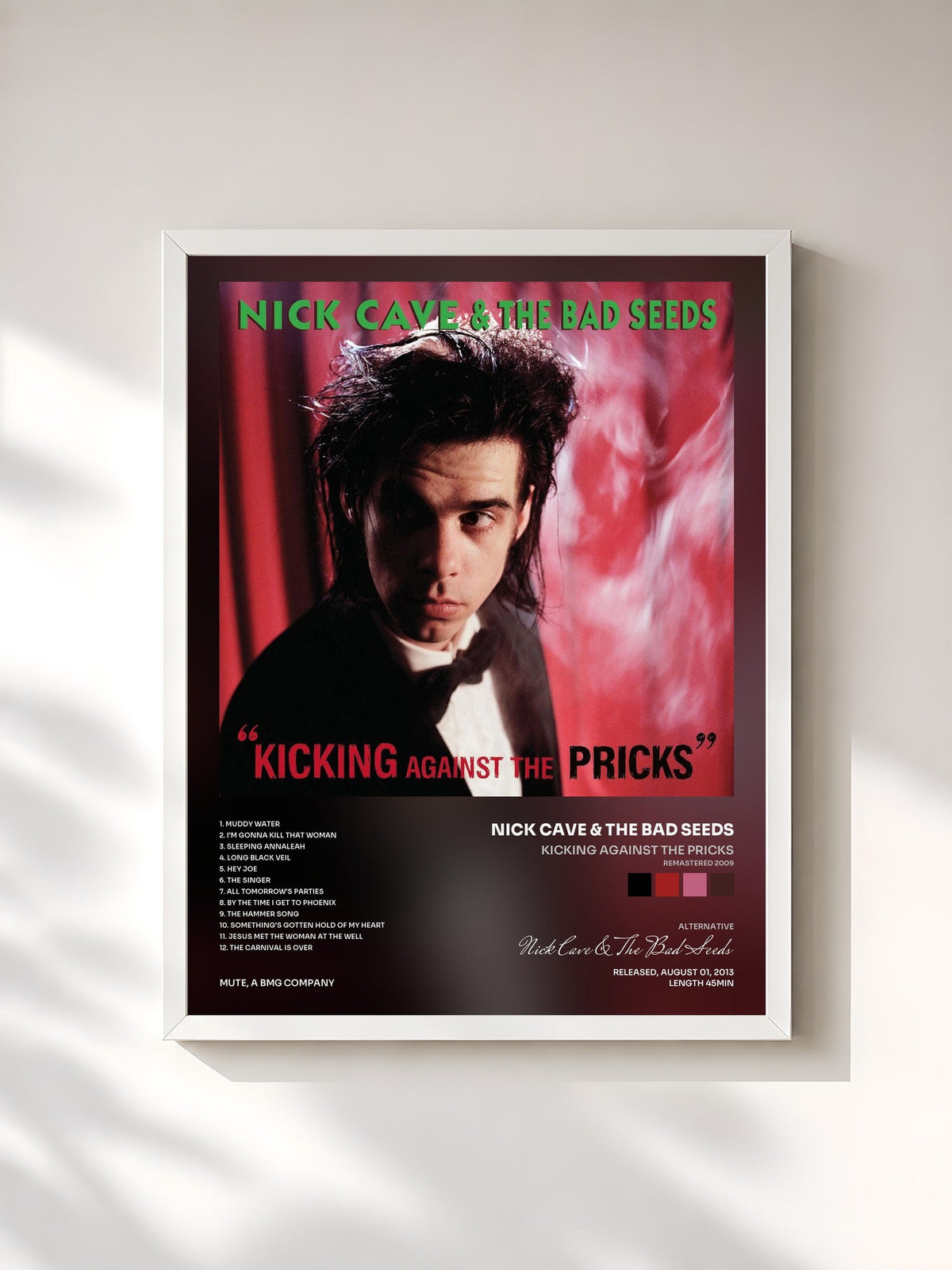 #blanc Tableau de l'album Kicking Against the Pricks (Remastered 2009) de Nick Cave & The Bad Seeds, cadre blanc, imprimé et encadré en France