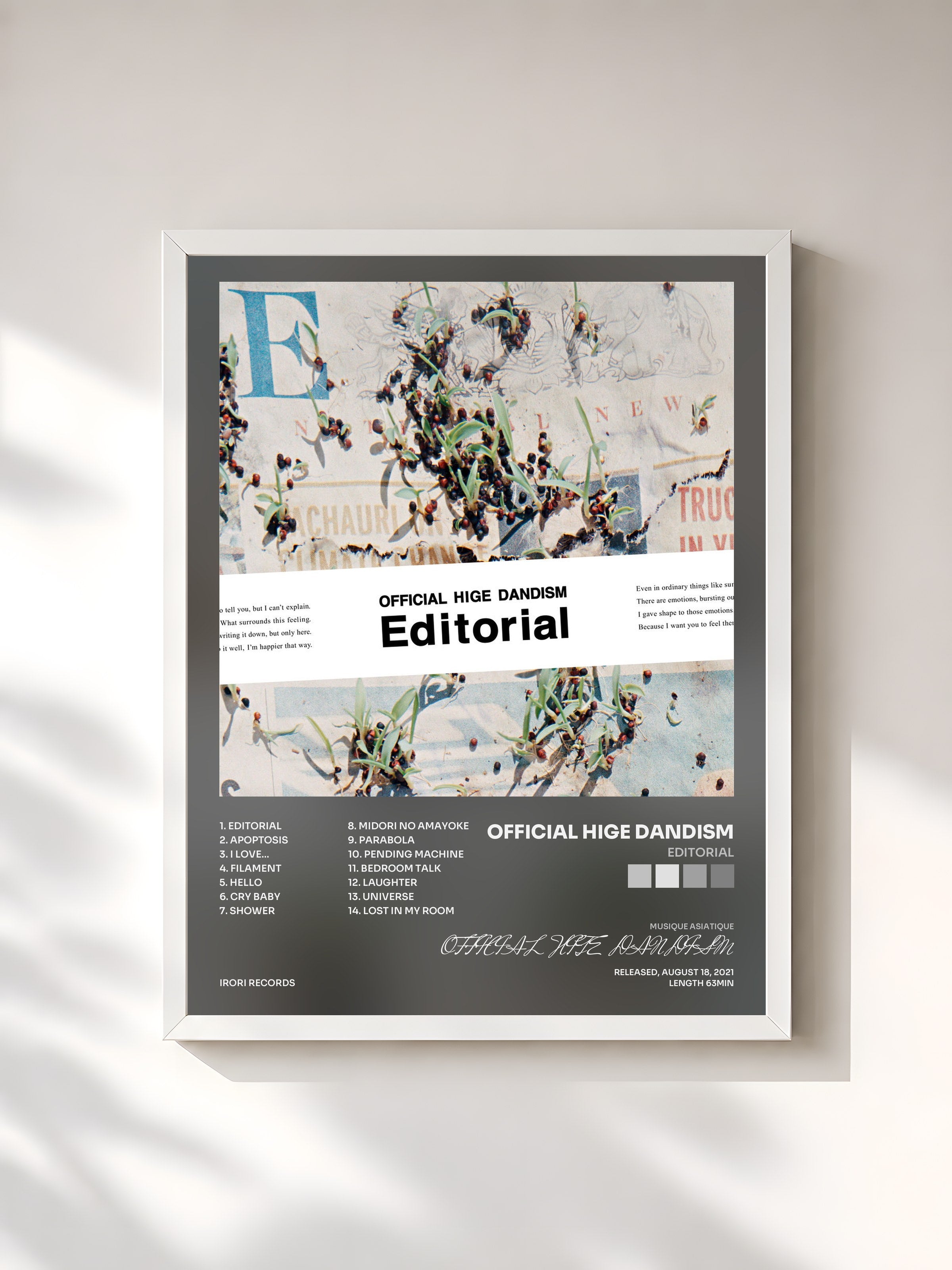 #blanc Tableau de l'album Editorial de OFFICIAL HIGE DANDISM, cadre blanc, imprimé et encadré en France