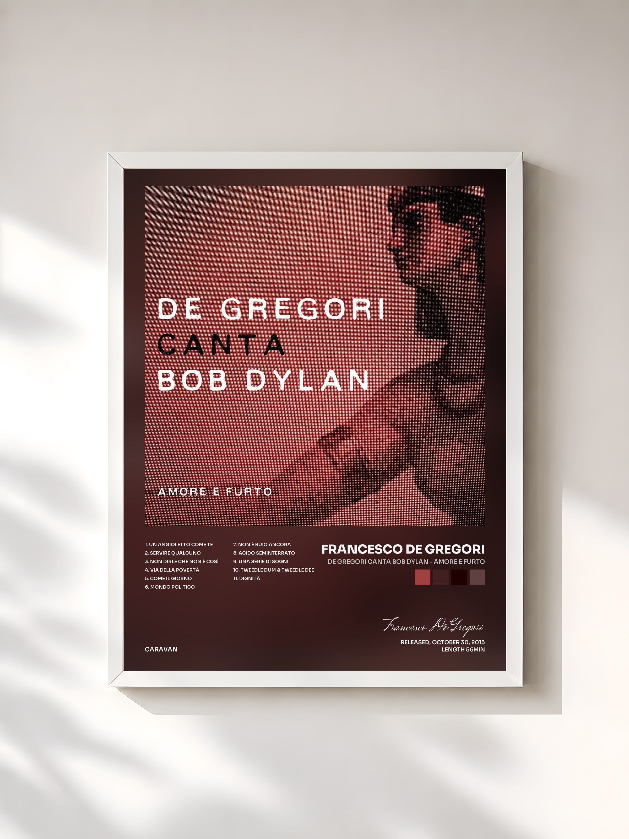 #blanc Tableau de l'album De Gregori canta Bob Dylan - Amore e furto de Francesco De Gregori, cadre blanc, imprimé et encadré en France