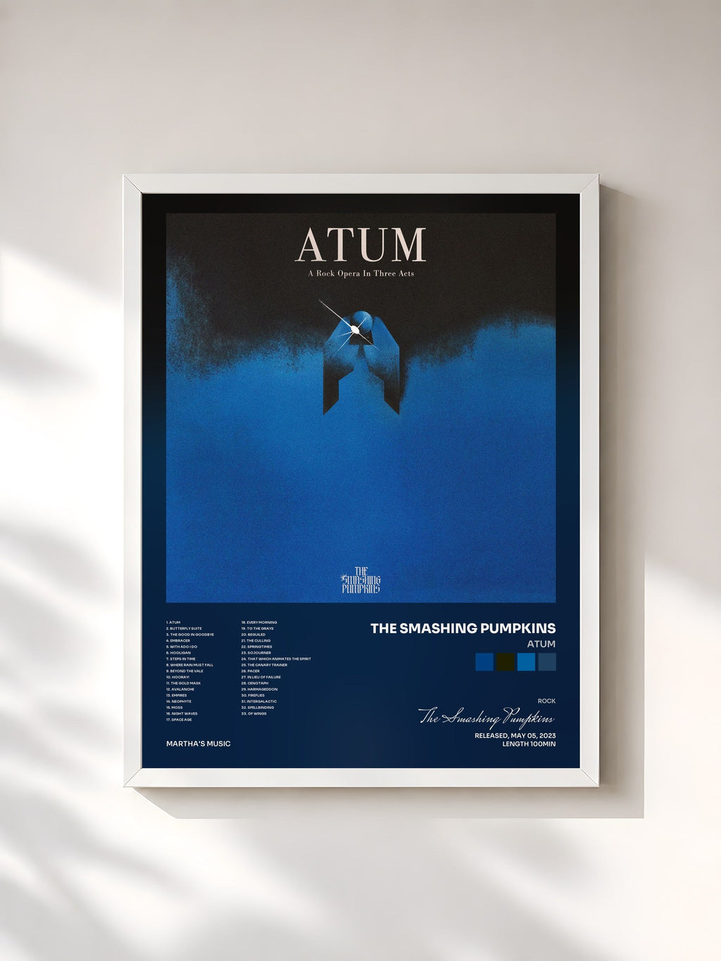 #blanc ATUM by The Smashing Pumpkins as a framed art print, white frame, printed and framed in France