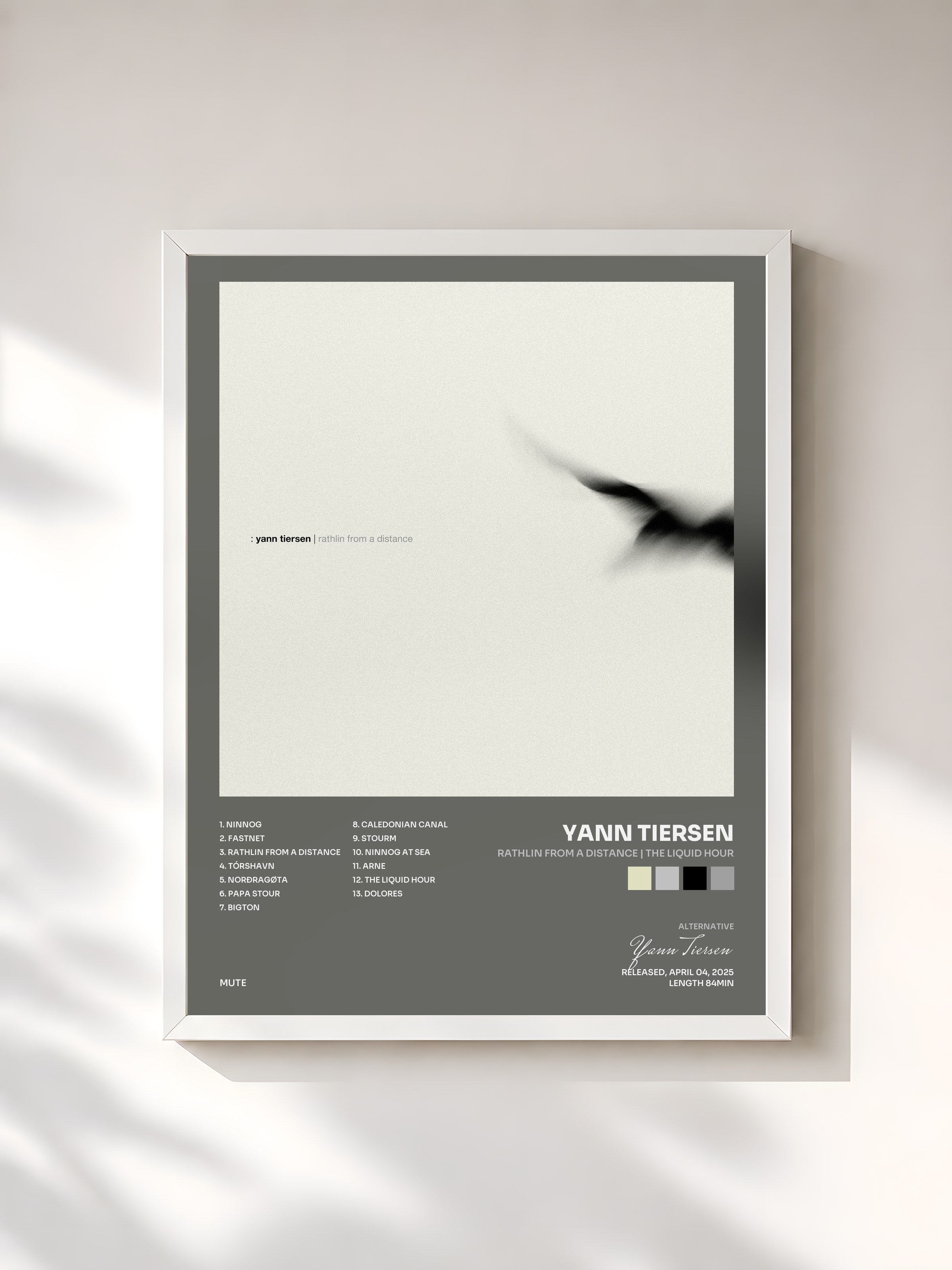 #blanc Tableau de l'album Rathlin from a Distance | The Liquid Hour de Yann Tiersen, cadre blanc, imprimé et encadré en France