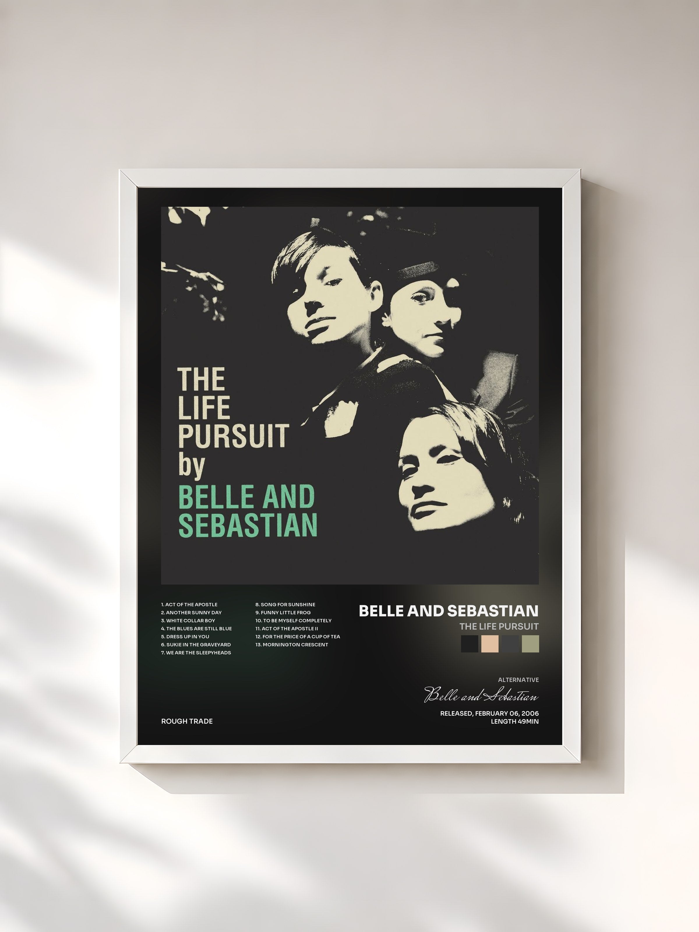 #blanc Tableau de l'album The Life Pursuit de Belle and Sebastian, cadre blanc, imprimé et encadré en France
