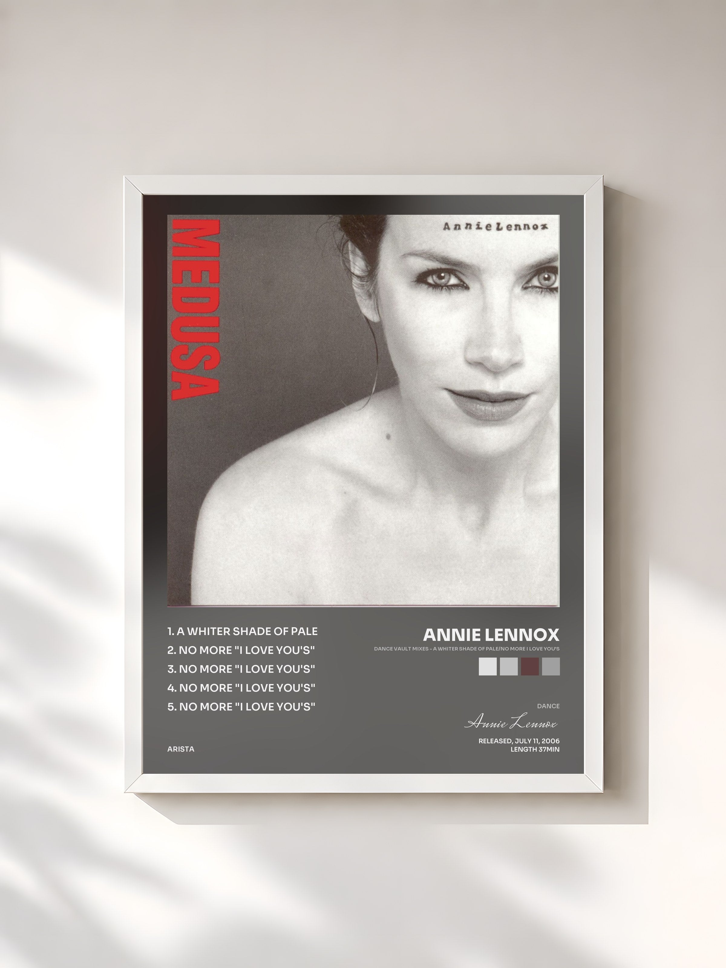 #blanc Tableau de l'album Dance Vault Mixes - A Whiter Shade Of Pale/No More I Love You's de Annie Lennox, cadre blanc, imprimé et encadré en France
