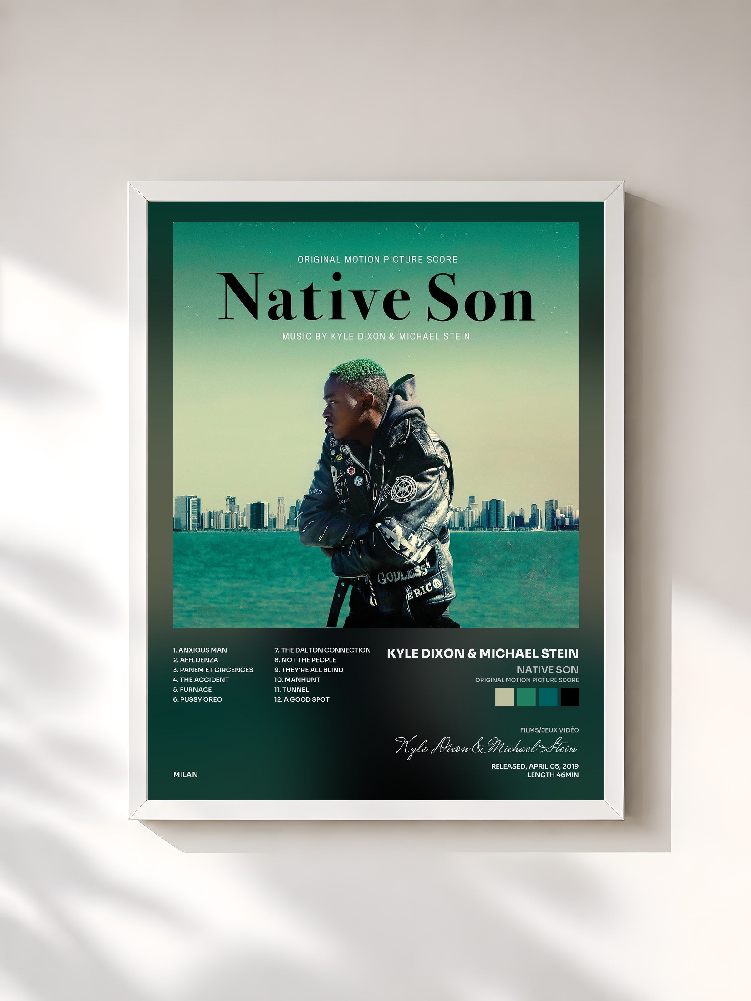 #blanc Tableau de l'album Native Son (Original Motion Picture Score) de Kyle Dixon & Michael Stein, cadre blanc, imprimé et encadré en France