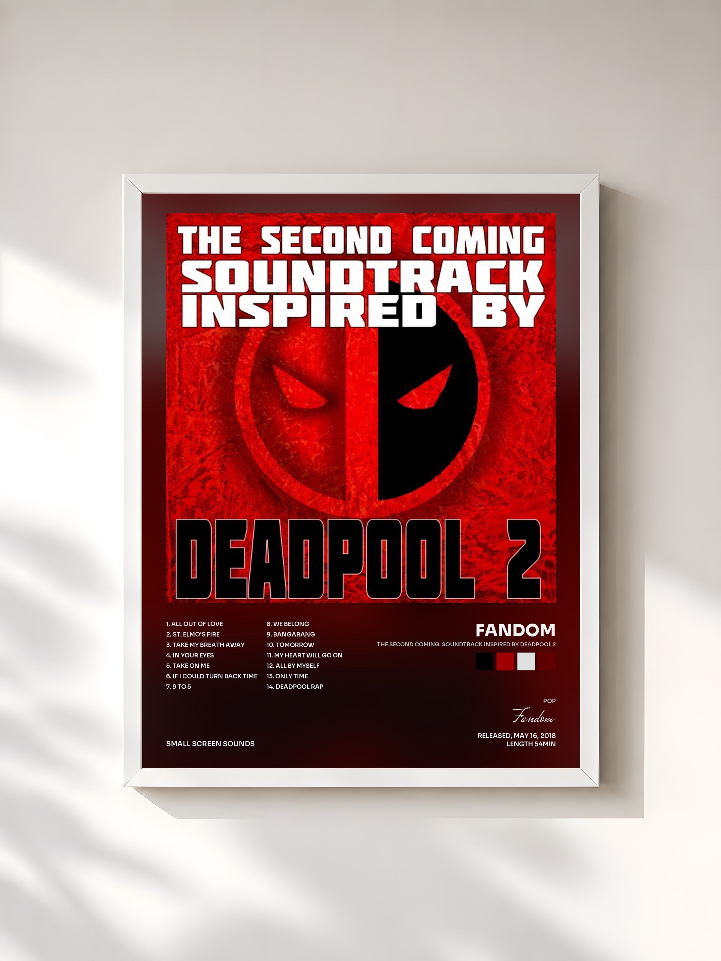 #blanc Tableau de l'album The Second Coming: Soundtrack Inspired by Deadpool 2 de Fandom, cadre blanc, imprimé et encadré en France