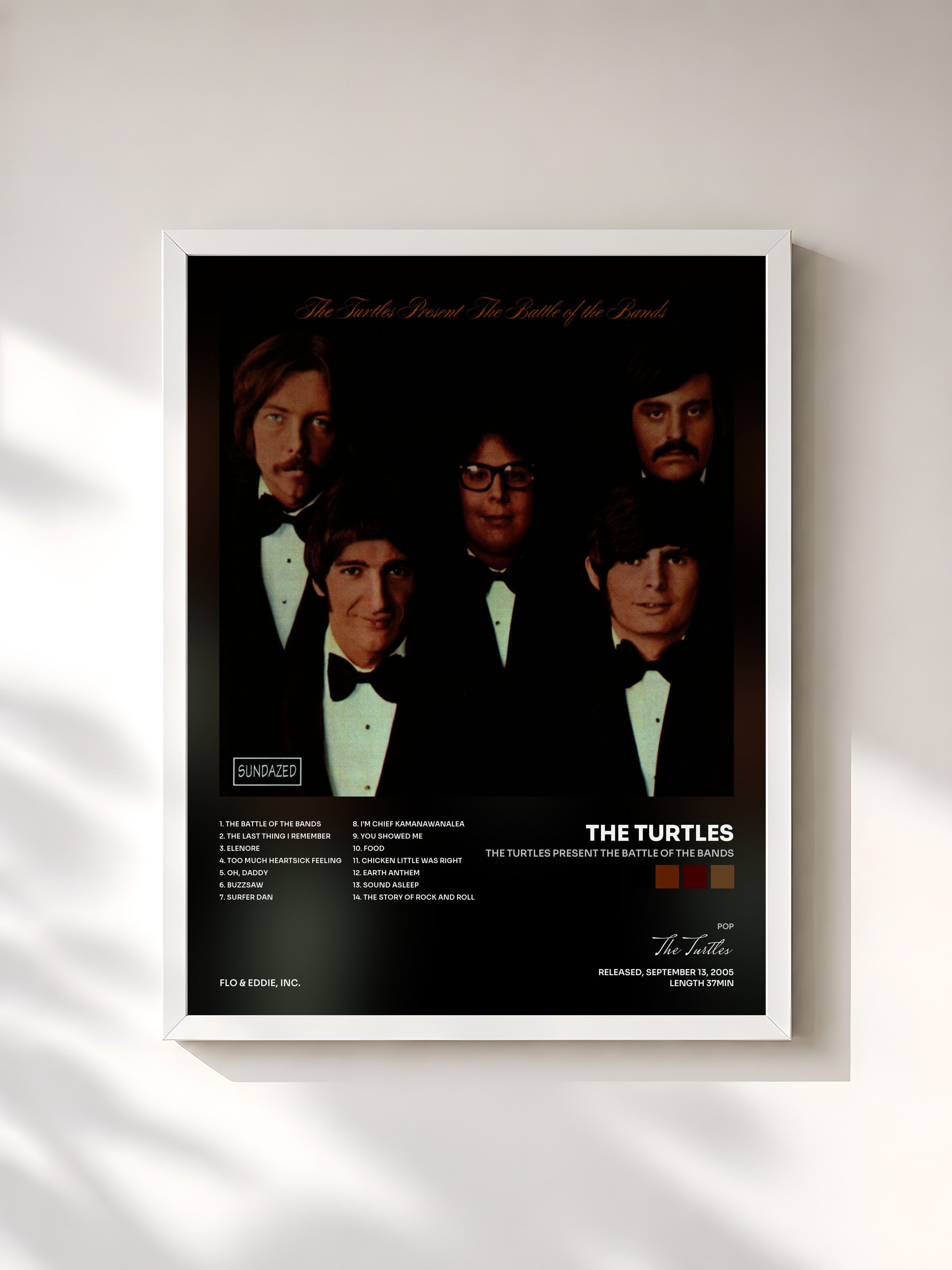 #blanc Tableau de l'album The Turtles Present The Battle of the Bands de The Turtles, cadre blanc, imprimé et encadré en France