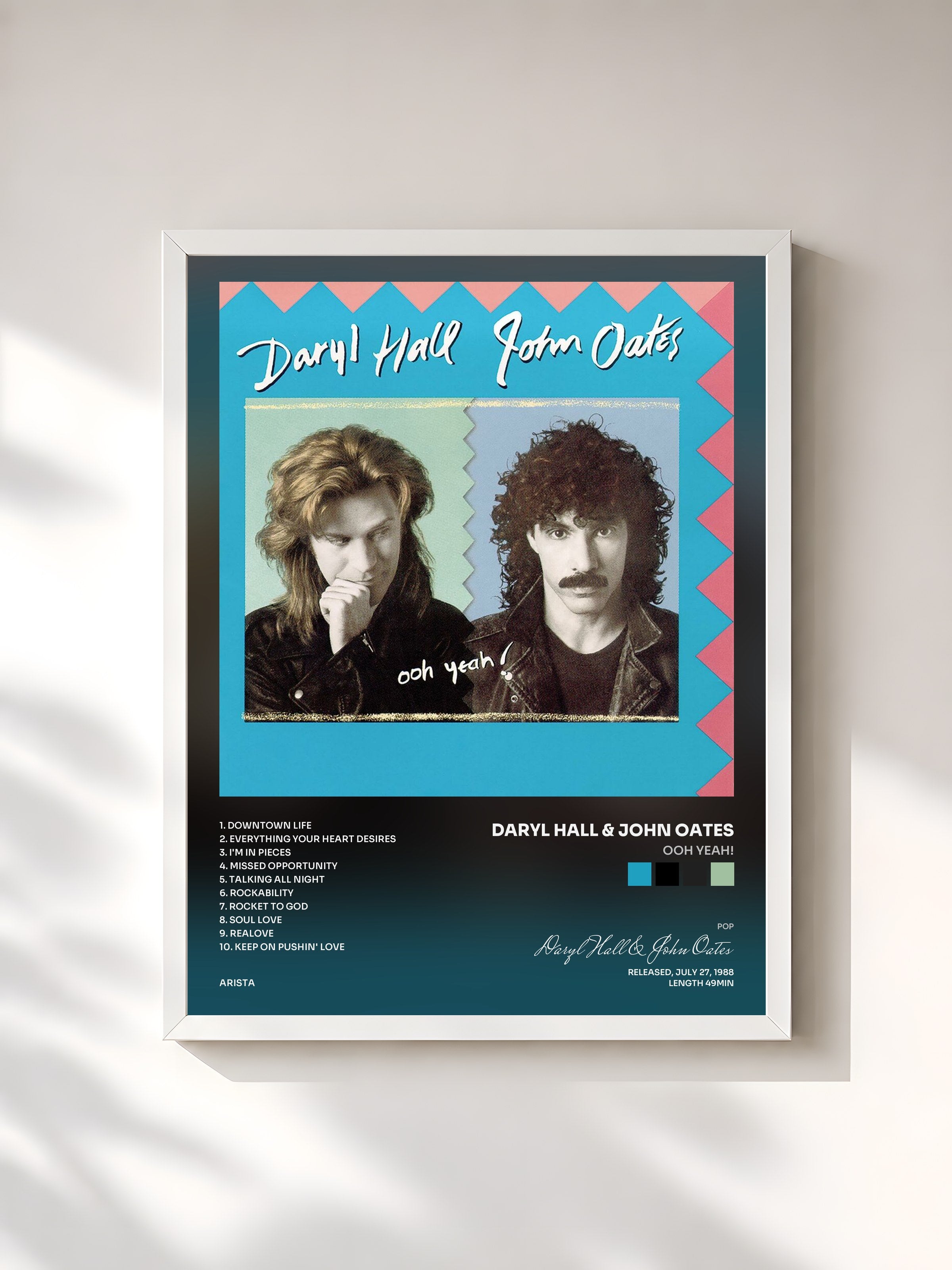 #blanc Tableau de l'album Ooh Yeah! de Daryl Hall & John Oates, cadre blanc, imprimé et encadré en France