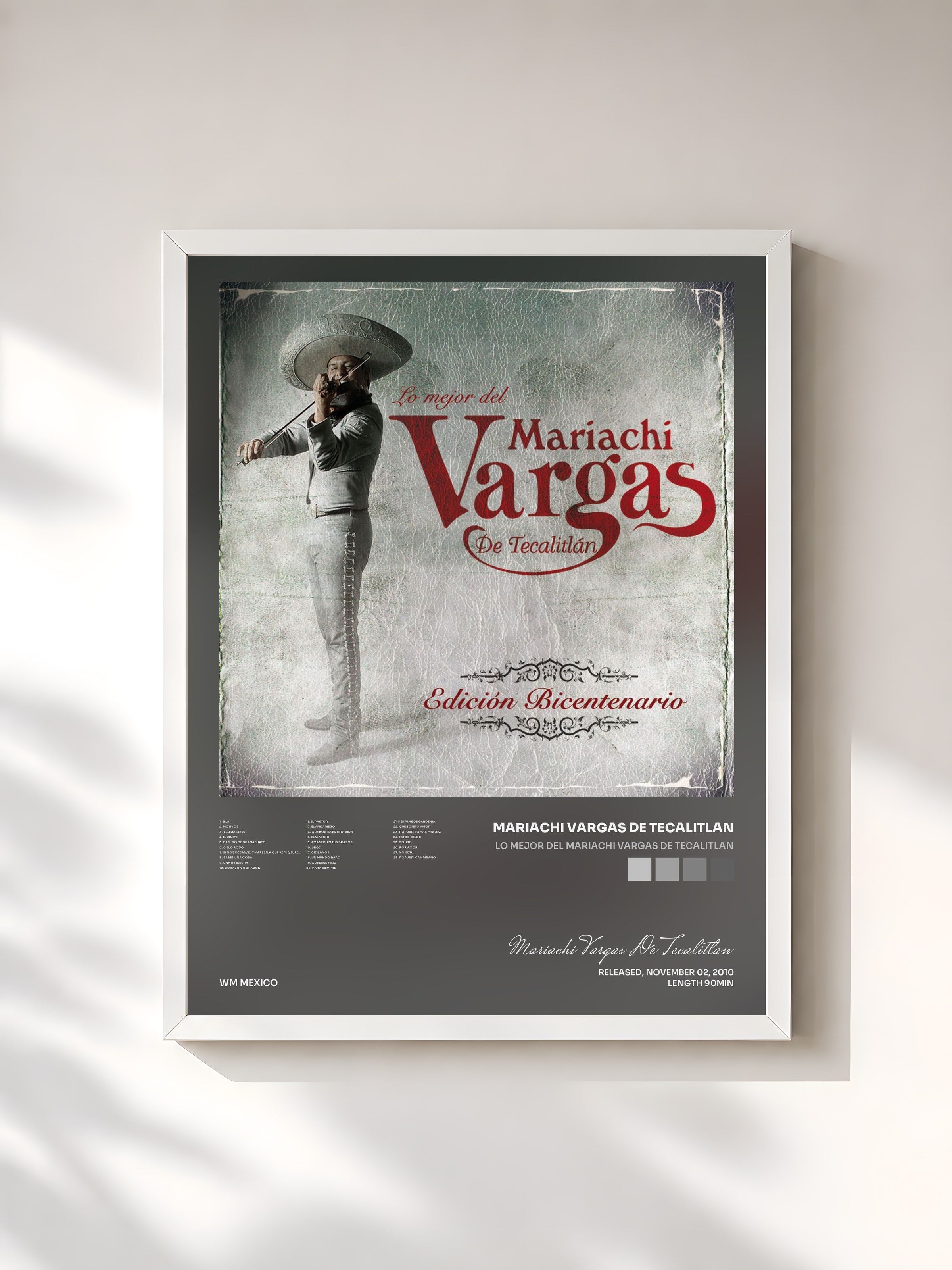 #blanc Tableau de l'album Lo mejor del Mariachi Vargas de Tecalitlan de Mariachi Vargas De Tecalitlan, cadre blanc, imprimé et encadré en France
