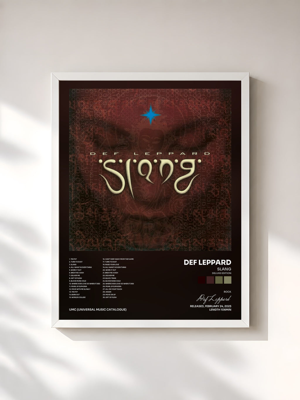#blanc Tableau de l'album Slang (Deluxe Edition) de Def Leppard, cadre blanc, imprimé et encadré en France