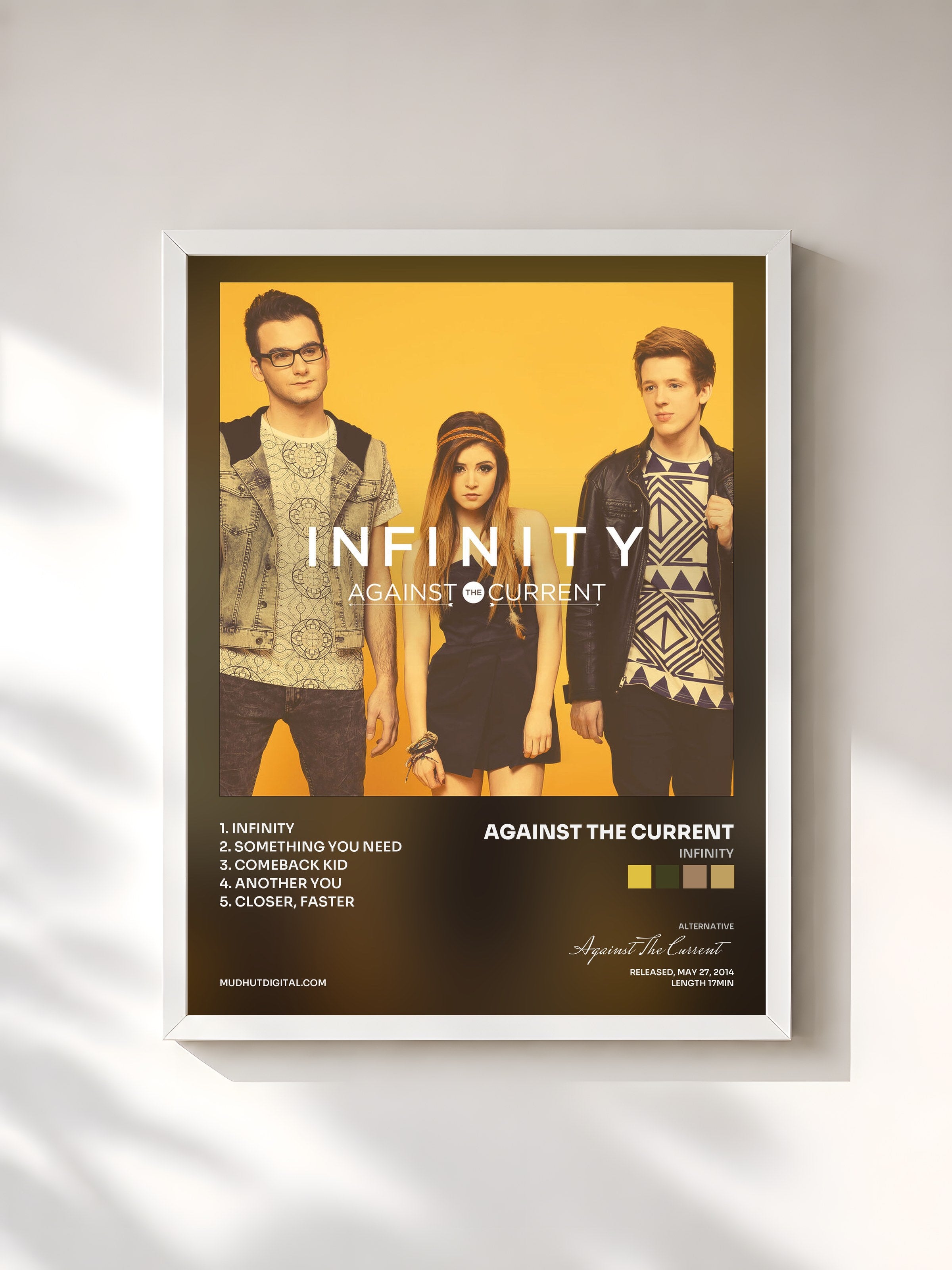 #blanc Tableau de l'album Infinity de Against The Current, cadre blanc, imprimé et encadré en France
