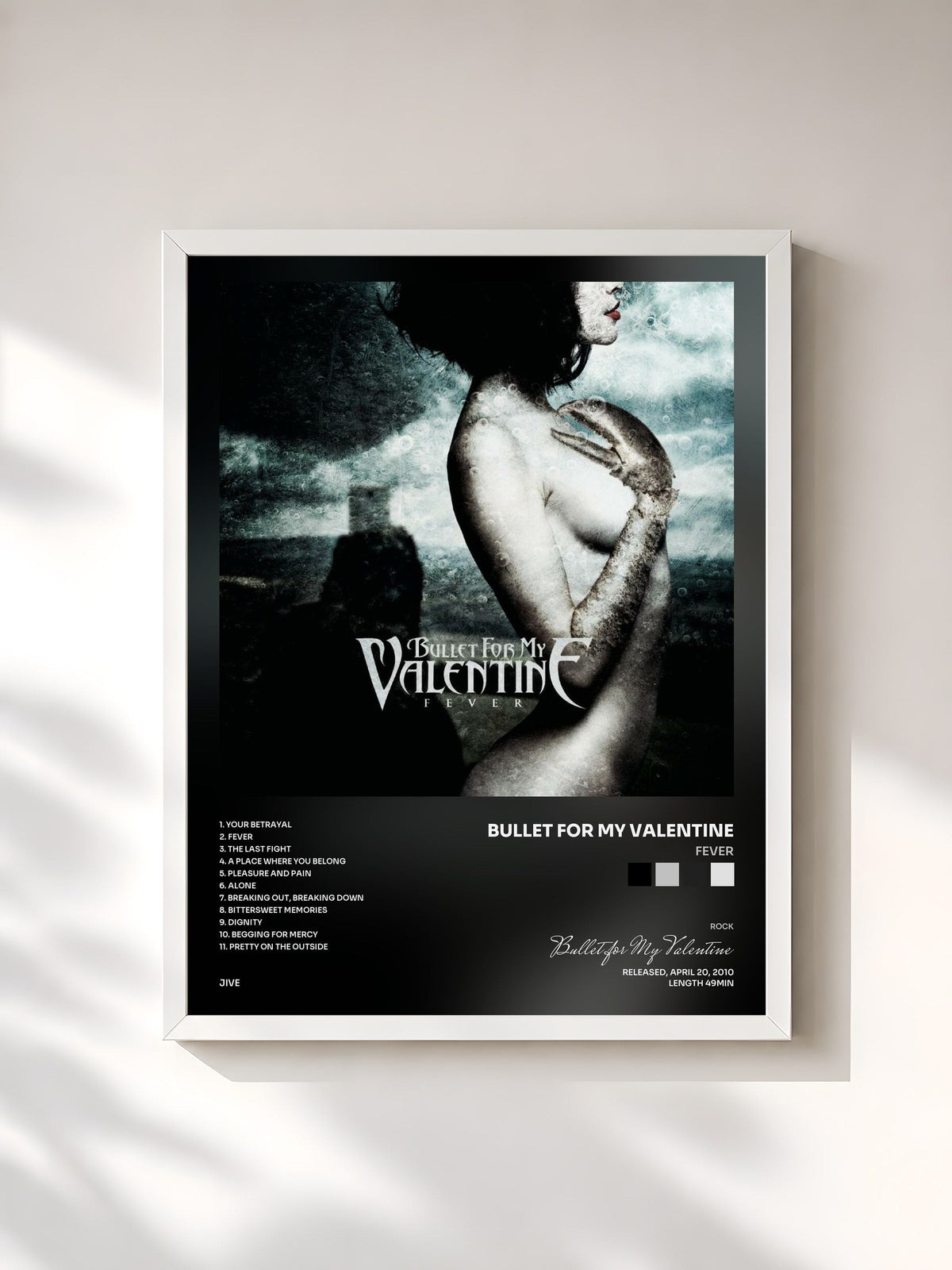 #blanc Tableau de l'album Fever de Bullet for My Valentine, cadre blanc, imprimé et encadré en France
