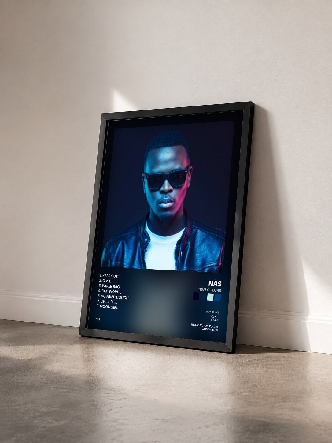 #noir Tableau de l'album True Colors de Nas vu de trois quarts, cadre noir