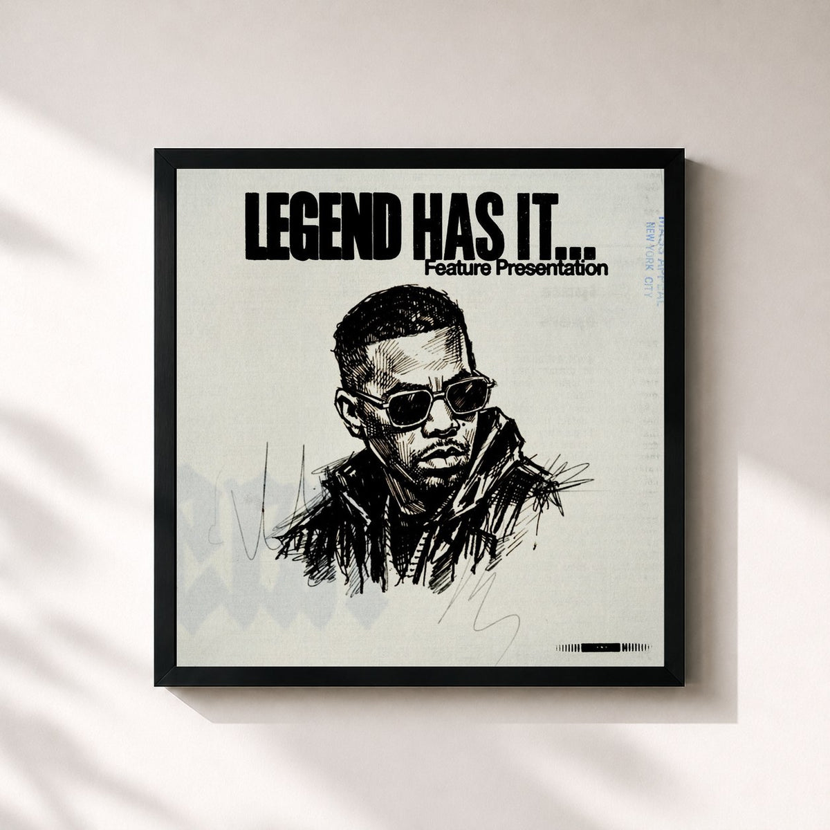 #noir Tableau carré de l'album Feature Presentation 2025 de Nas, cadre noir 32x32 cm