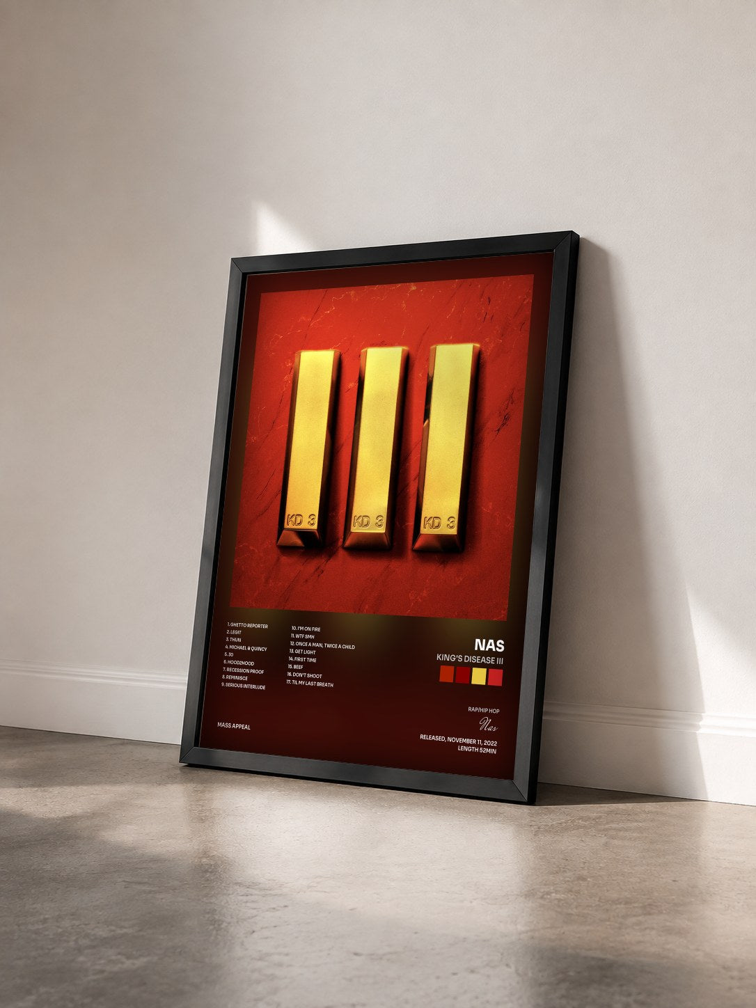 #noir Tableau de l'album King's Disease III de Nas vu de trois quarts, cadre noir