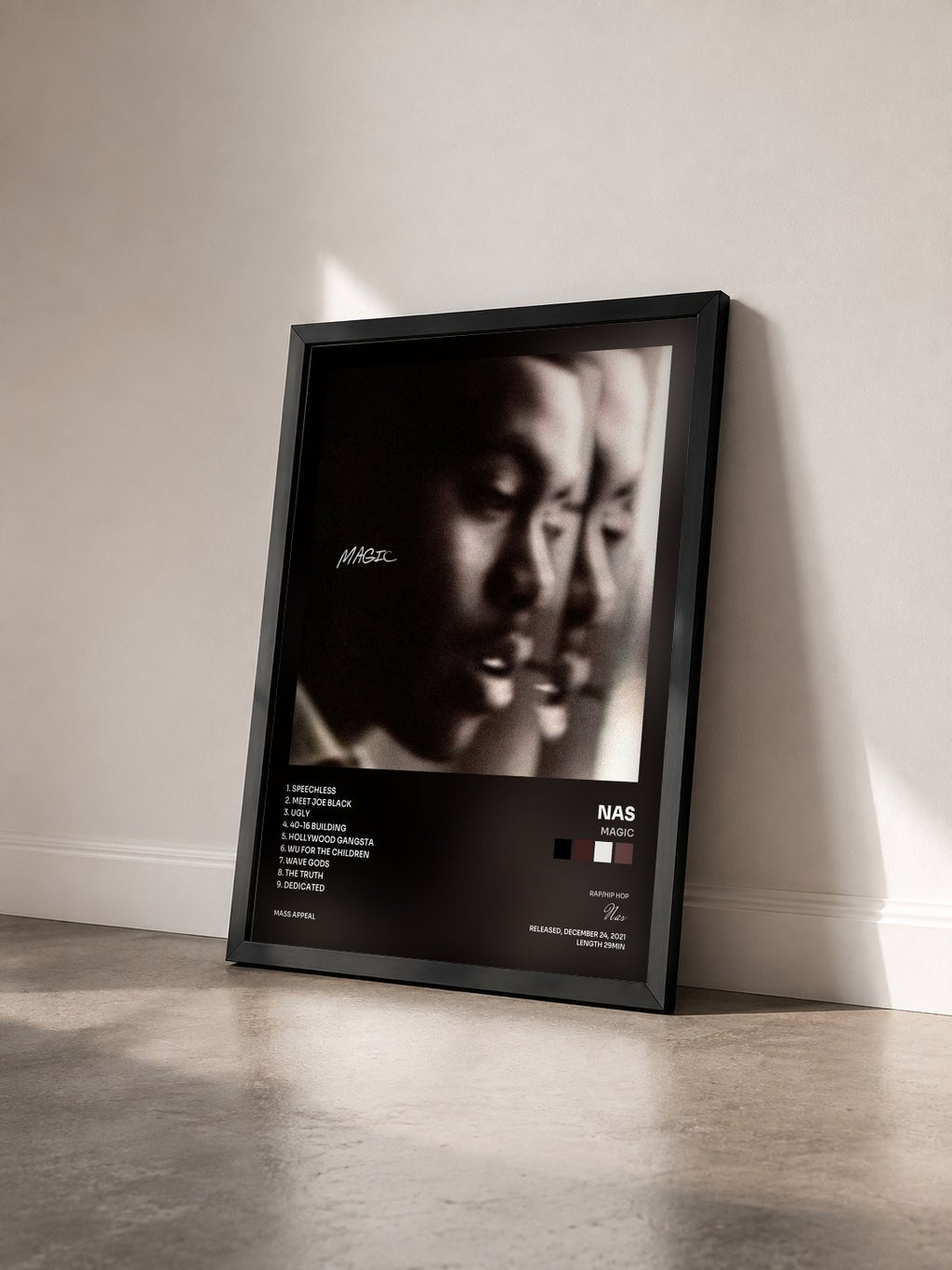 #noir Tableau de l'album Magic de Nas vu de trois quarts, cadre noir