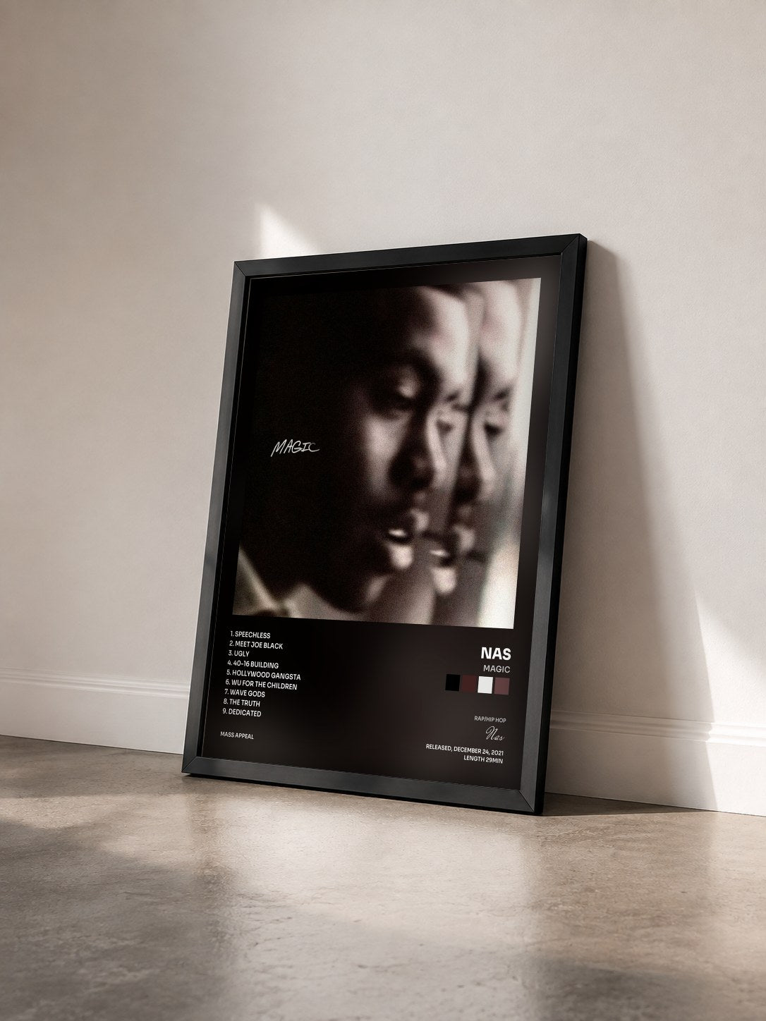 #noir Tableau de l'album Magic de Nas vu de trois quarts, cadre noir