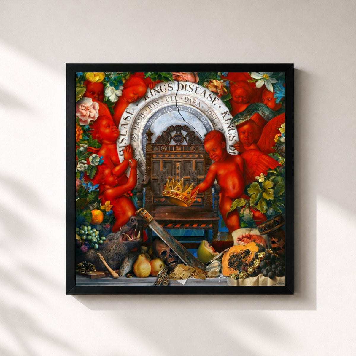 #noir Tableau carré de l'album King's Disease de Nas, cadre noir 32x32 cm
