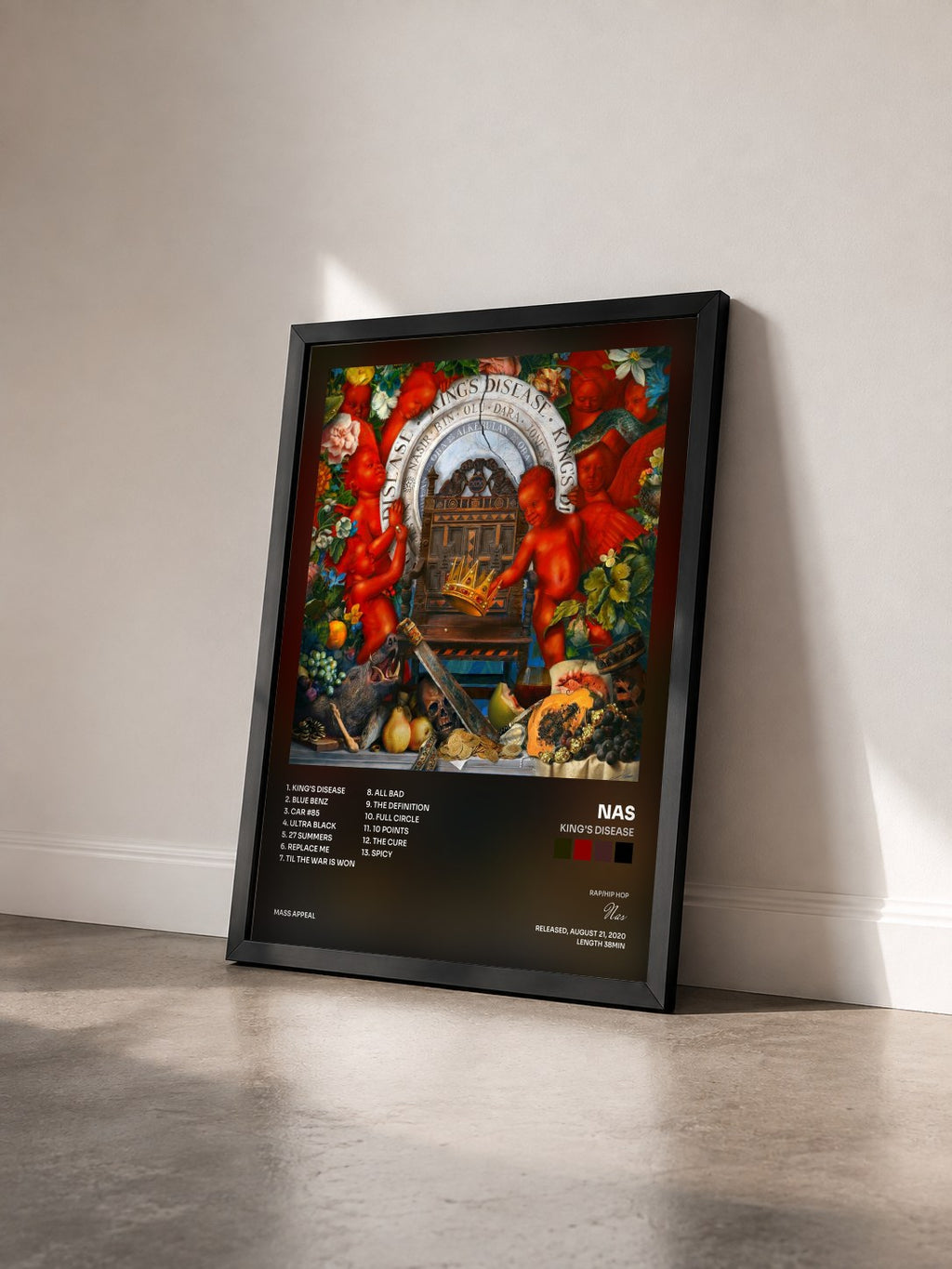#noir Tableau de l'album King's Disease de Nas vu de trois quarts, cadre noir