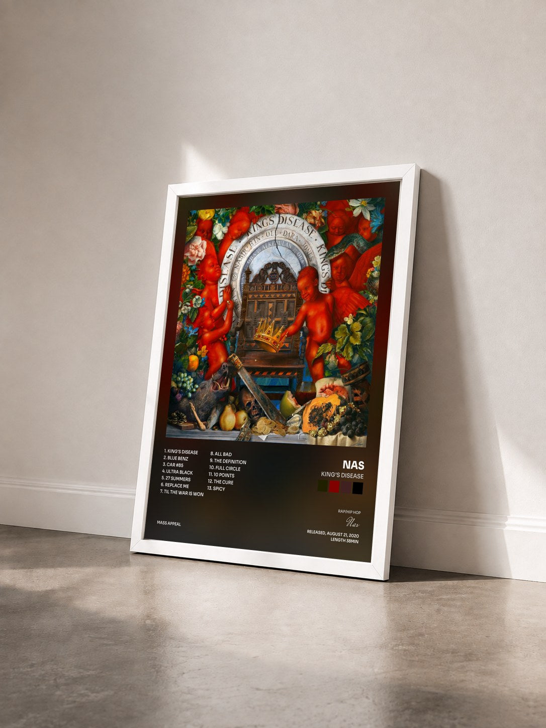 #blanc Tableau de l'album King's Disease de Nas vu de trois quarts, cadre blanc
